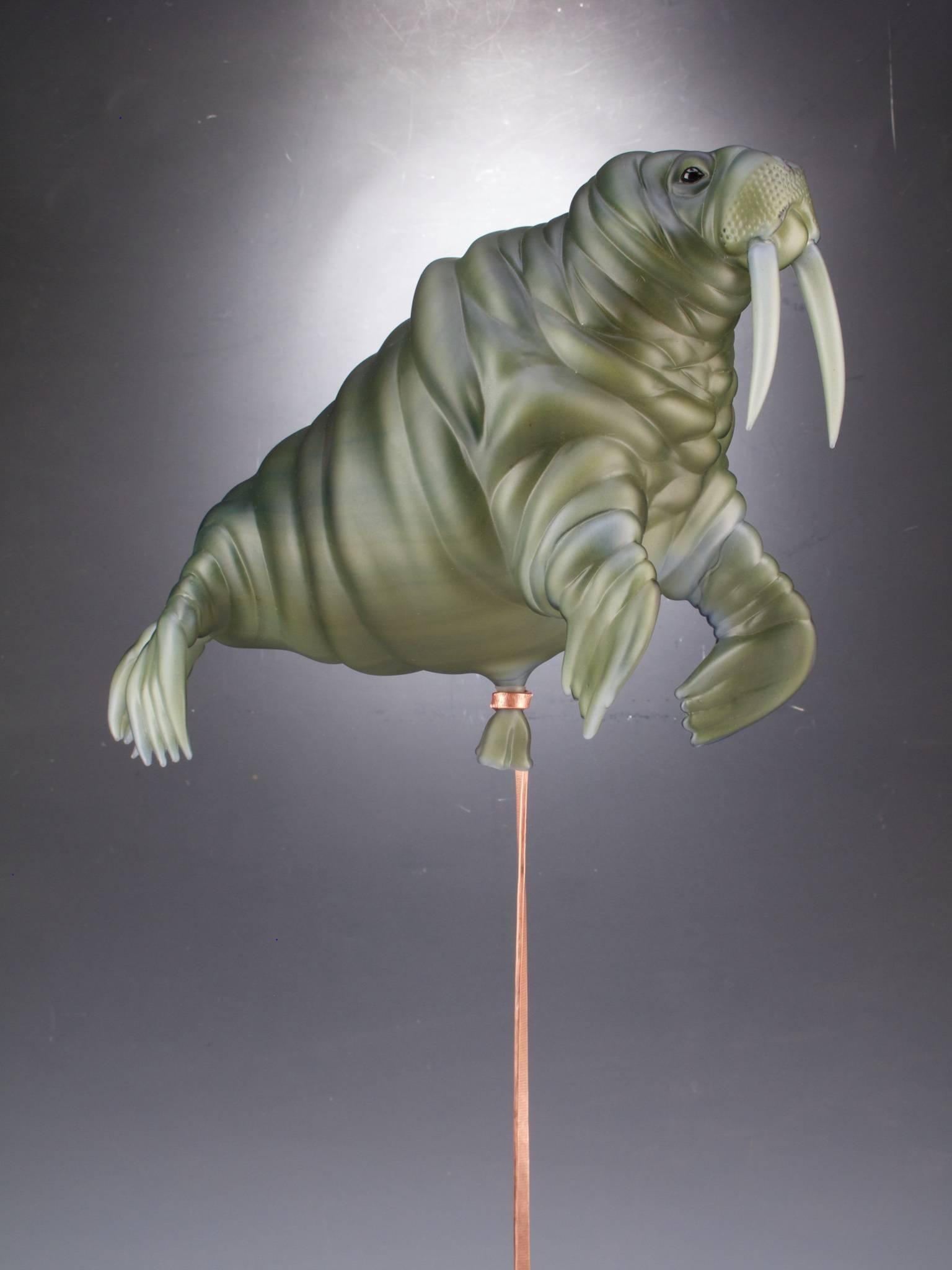 Chris Ahalt Figurative Sculpture - Green Walrus Balloon 2