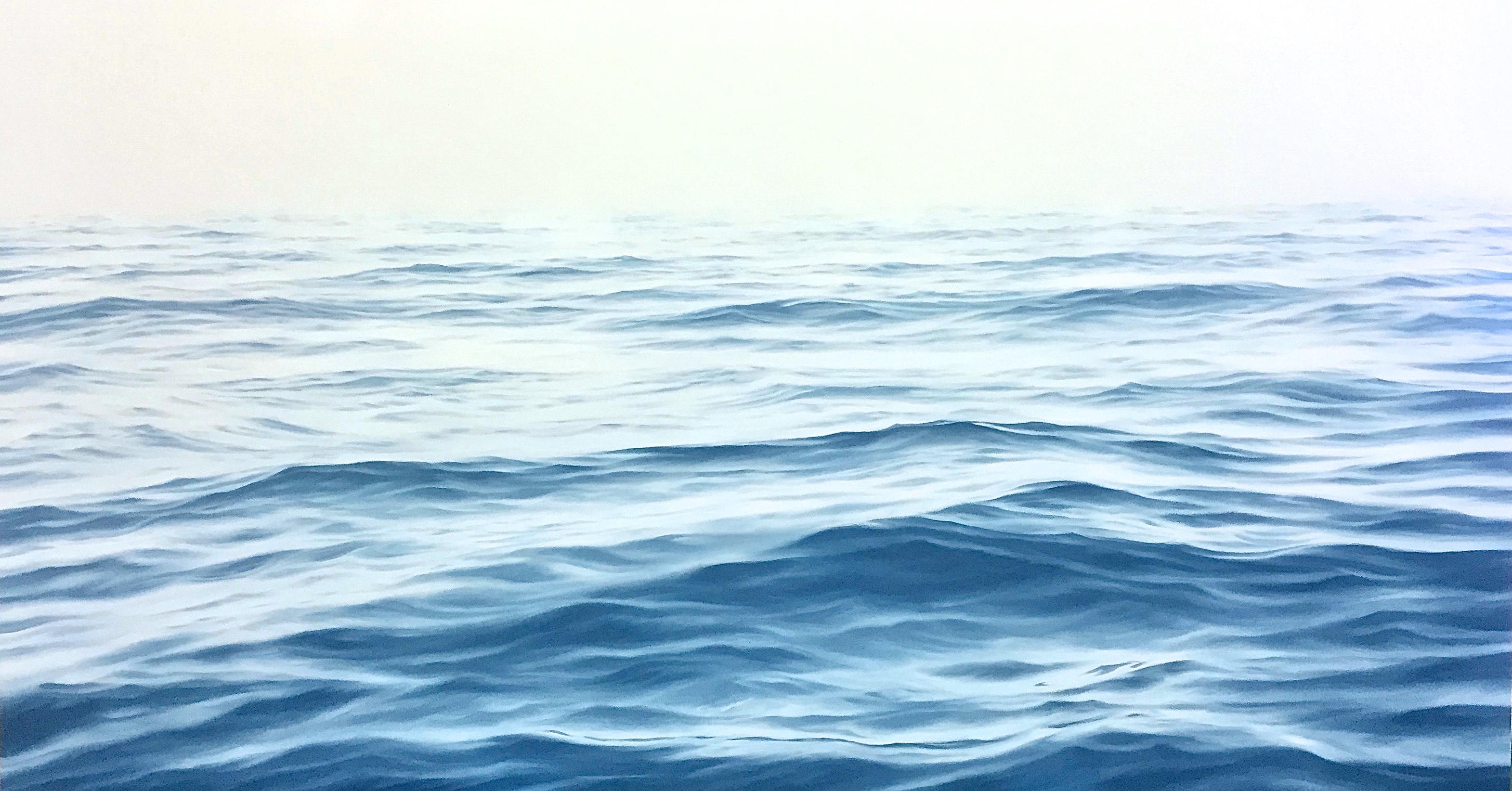 Chris Armstrong Landscape Painting - "Ananda 2, Highly Realistic Contemporary Water Ocean Painting in Blue and White"