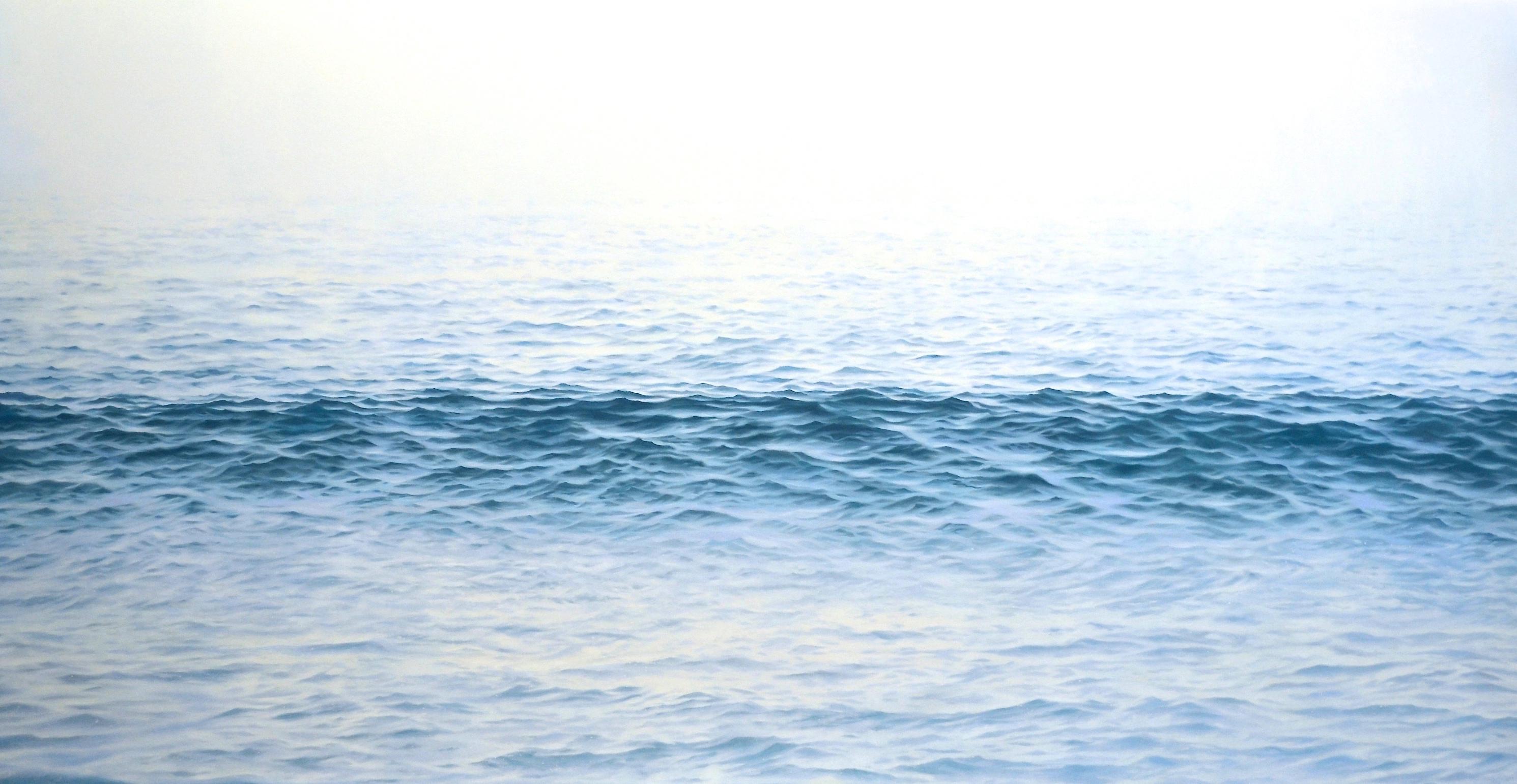 Chris Armstrong Landscape Painting - "Traverse, Highly Realistic Large Water (Ocean) Painting in Blue and White"