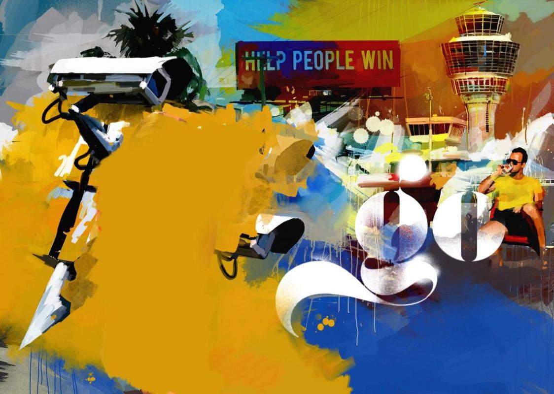 Aidez les gens à gagner - Graphic/POP Art : Collage/Acrylique comme impression numérique en édition limitée