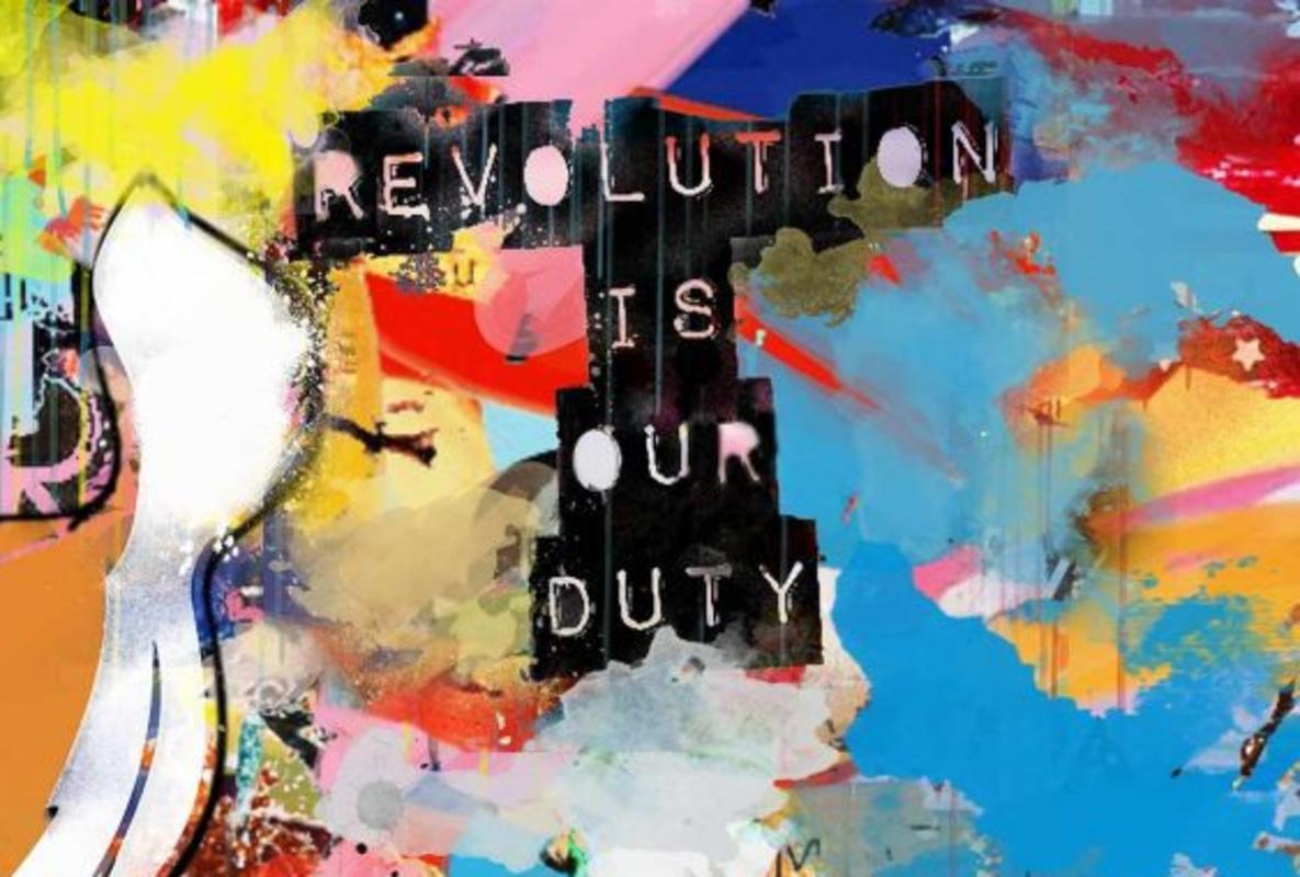 Revolution - Grafik/POP-Kunst: Collage/Acryl als Ltd-Ausgabedruck – Print von Chris Arran