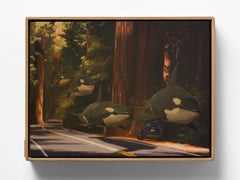 "Highway 101", Surreal Redwood Highway Panting with Orcas and Car