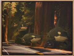 "Highway 101", Surreal Redwood Highway Panting with Orcas and Car