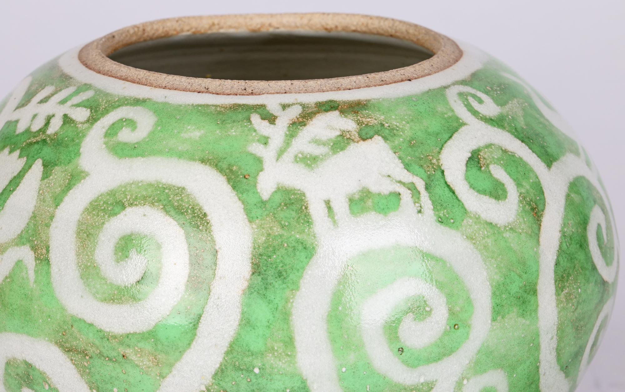 Chris Barnes Morvern Studio Pottery Deer & Birds Painted Lidded Jar For Sale 3
