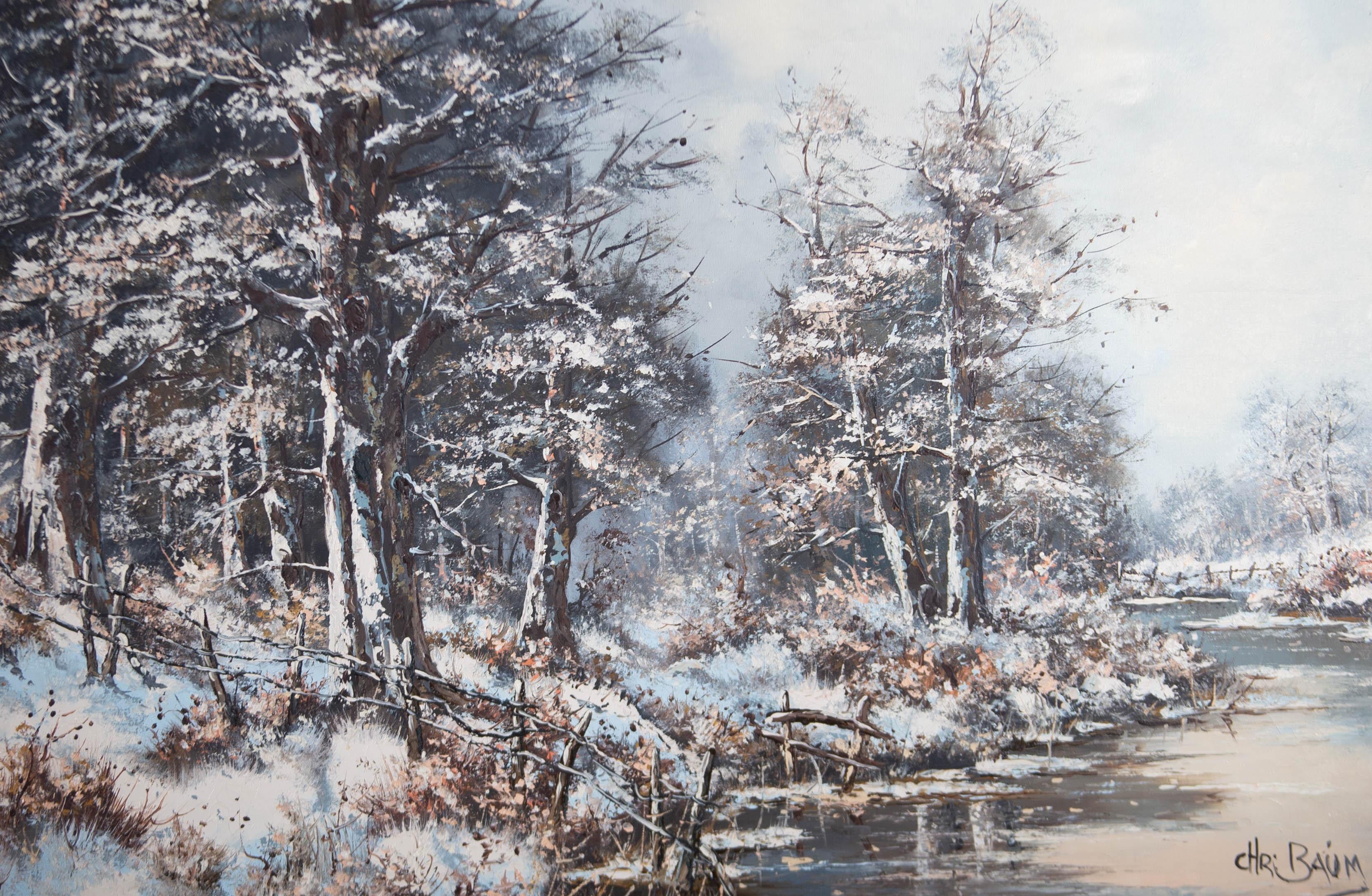 Chris Baum - Großes Ölgemälde, schneefütterte Landschaft, 20. Jahrhundert im Angebot 2