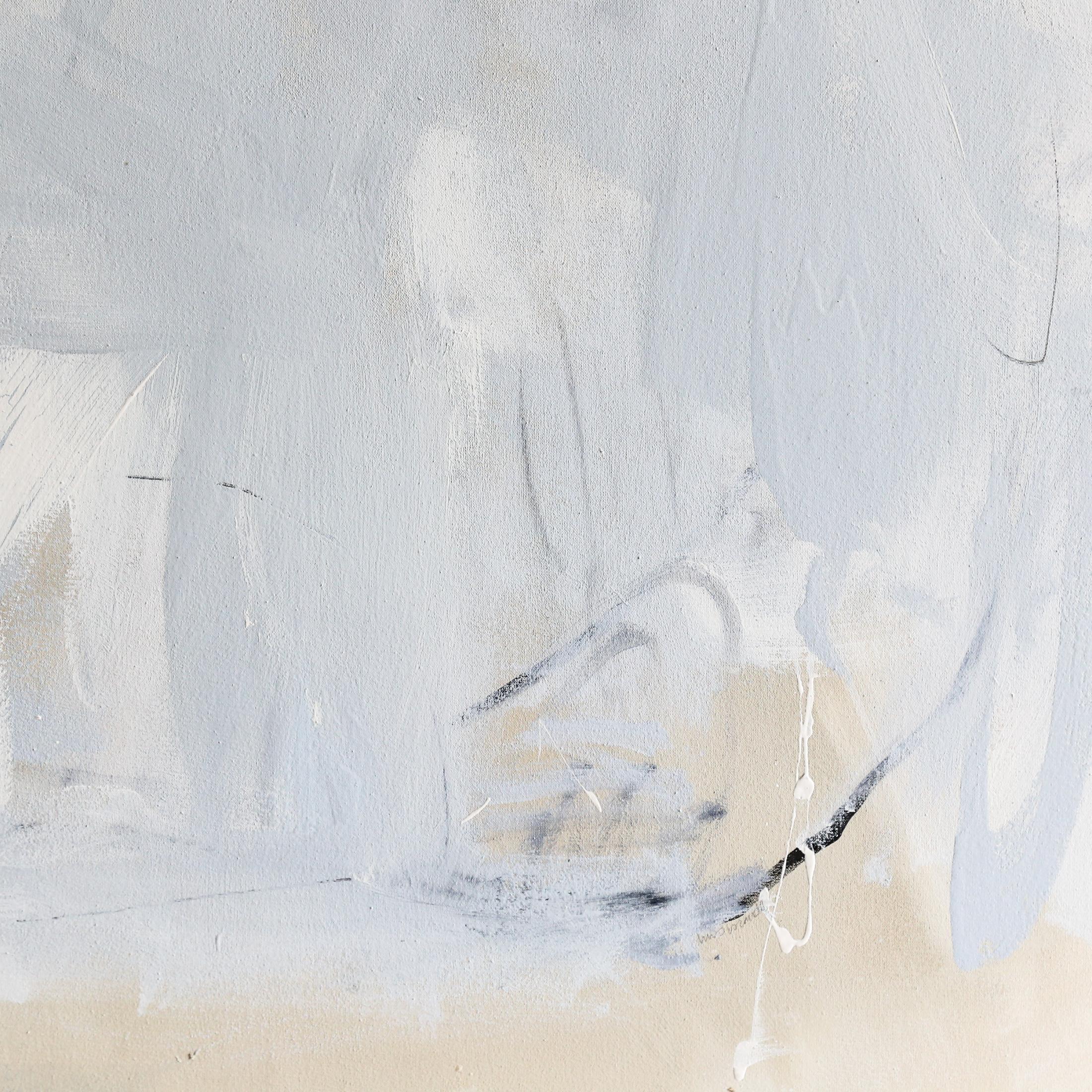 1408 Arena y Flores Azules - Abstract Painting Gris de Chris Brandell