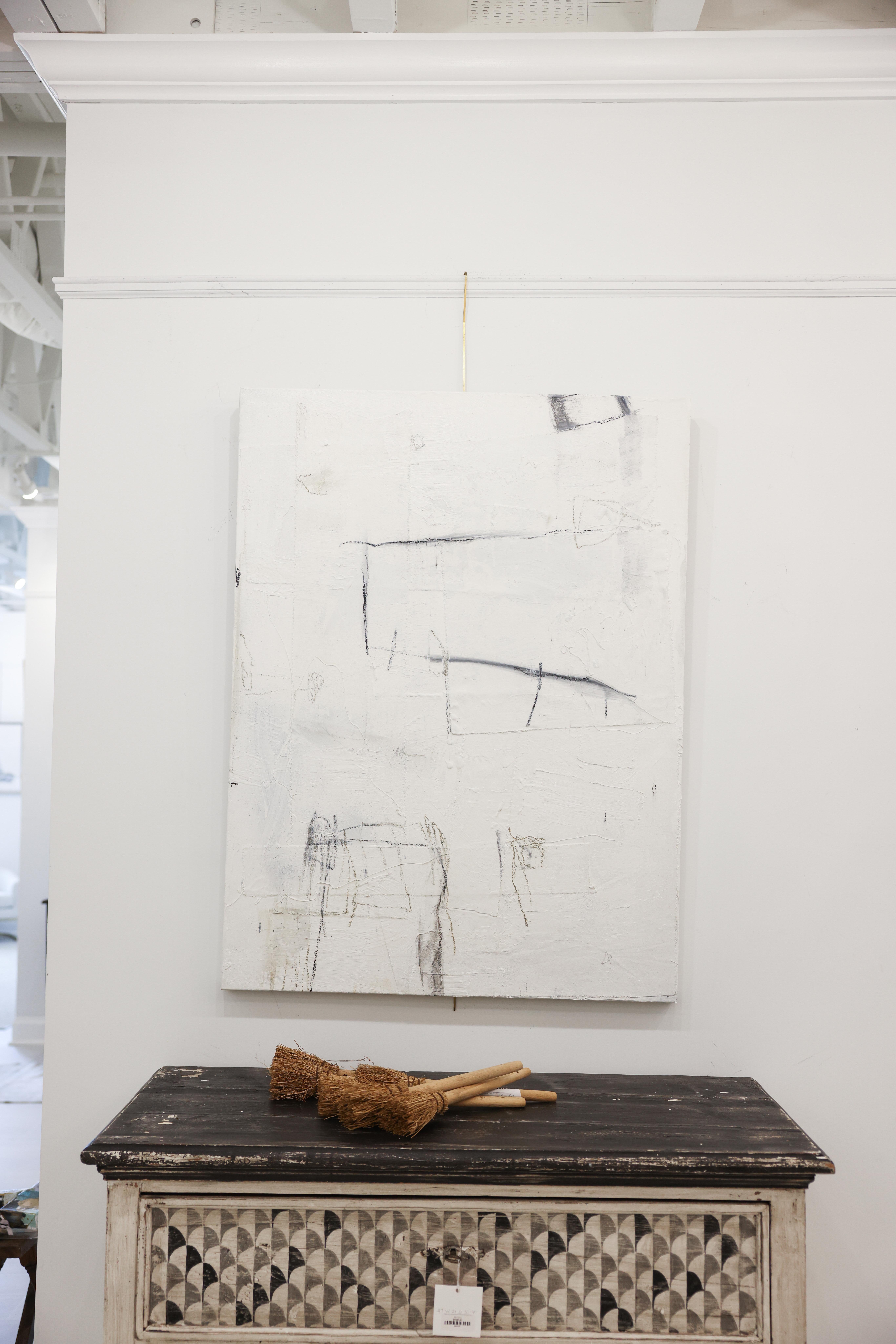 The unframed size is 48 x 36.

While I continue to be inspired by real, tactile items such as plaster, wire, and concrete, in this new work, I explored how I integrate in each piece the peaceful and edgy sides of my nature, and thus my different