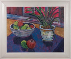Chris Britton - Signed & Framed 2009 Oil, Apples and Pears with Orchid
