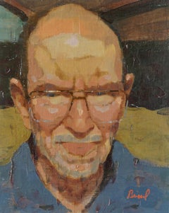 Padre a la luz del sol" de Chris Brizzard, Óleo sobre lino