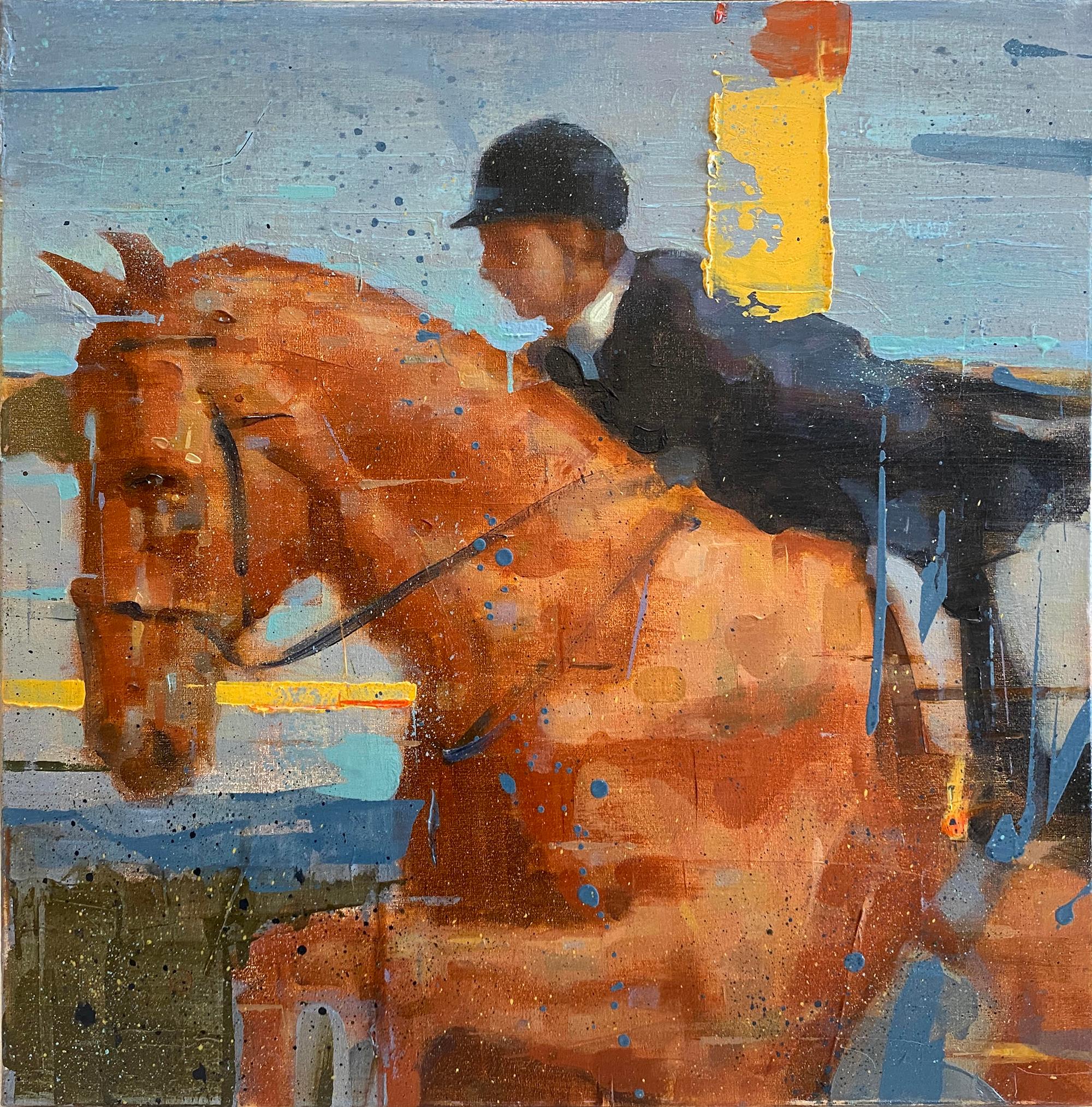 Reiter bei Sonnenuntergang, Reiter und Pferd, Öl auf Leinwand, Gemälde von Chris Brizzard im Angebot 3