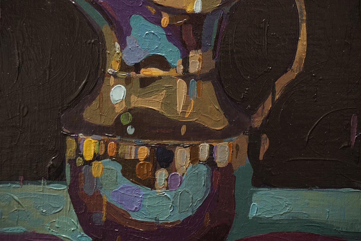 'Silberne Vase in Lila und Blau' von Chris Brizzard, Öl auf Leinengemälde im Angebot 2