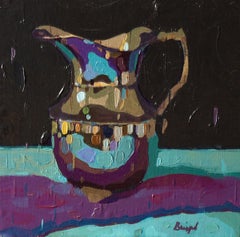 'Silberne Vase in Lila und Blau' von Chris Brizzard, Öl auf Leinengemälde
