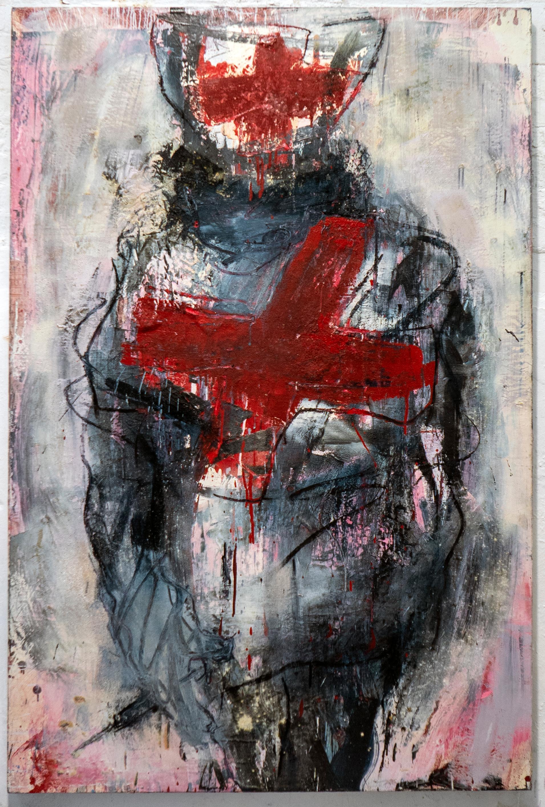 Chris Burns Abstract Painting - 'NURSE WITH SYRINGE', 2010-2012 Oil on canvas 200 x 130 cm Signed 