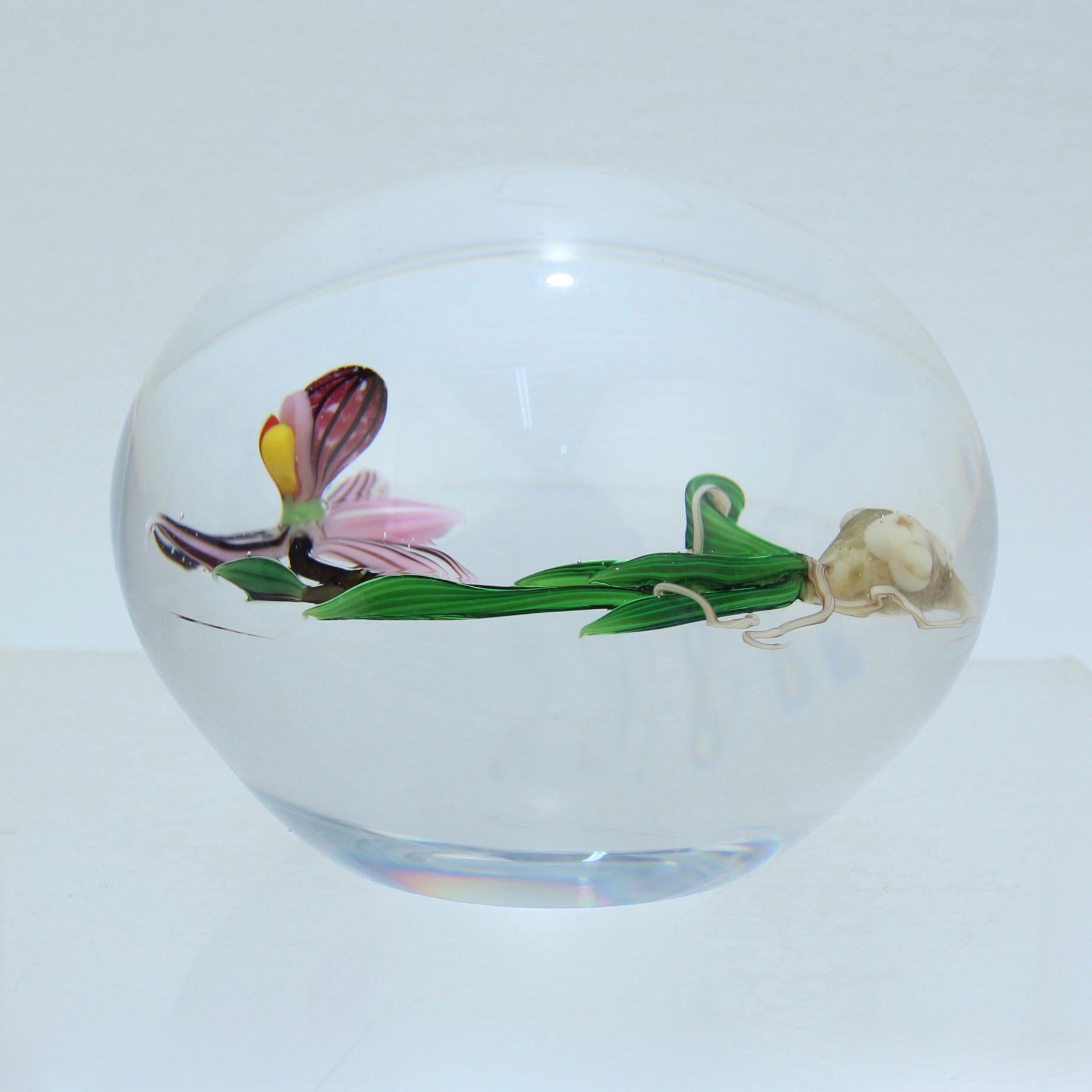 Chris Buzzini Artist-Proof Orchid Flower and Roots Art Glass Paperweight For Sale 1