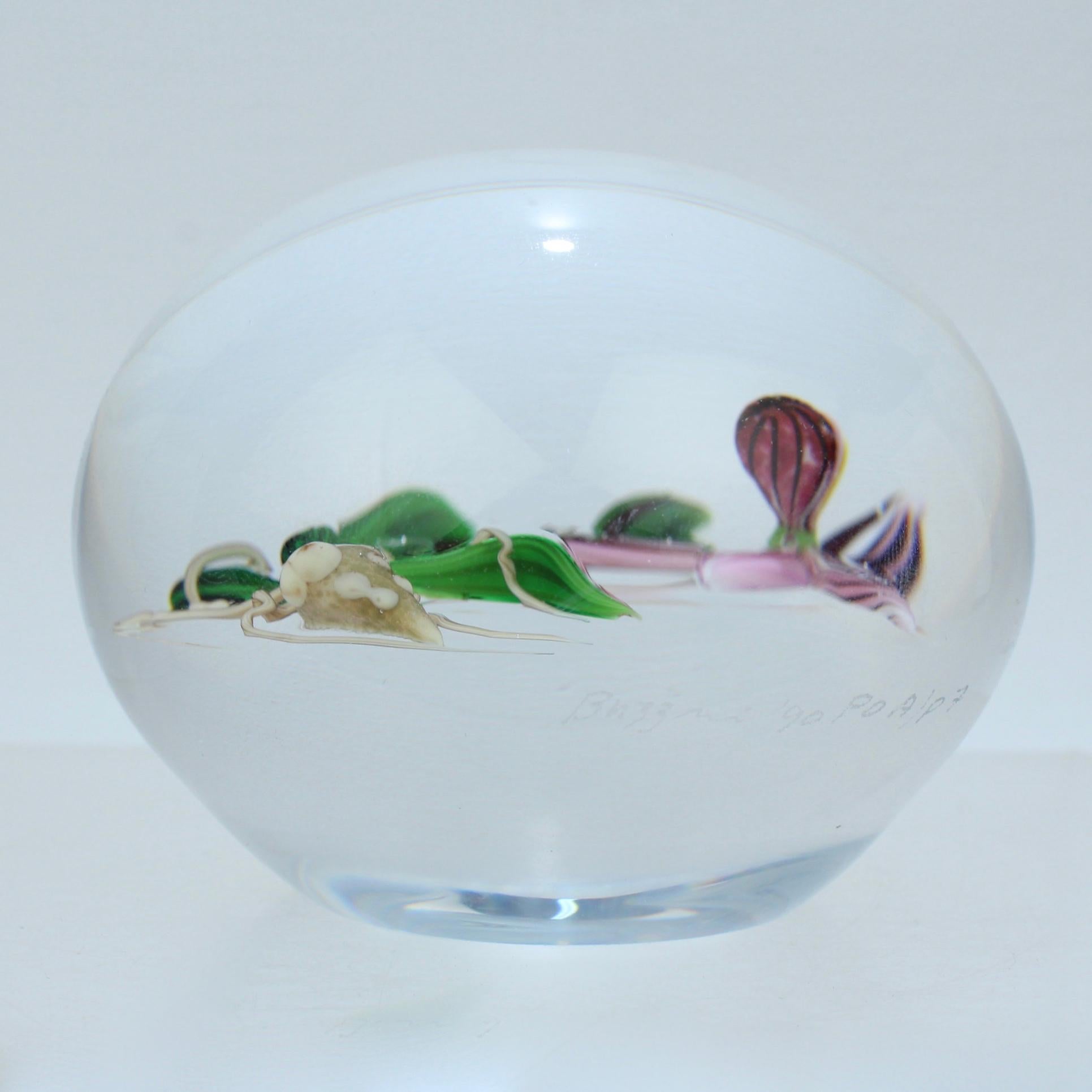 Chris Buzzini Artist-Proof Orchid Flower and Roots Art Glass Paperweight For Sale 2