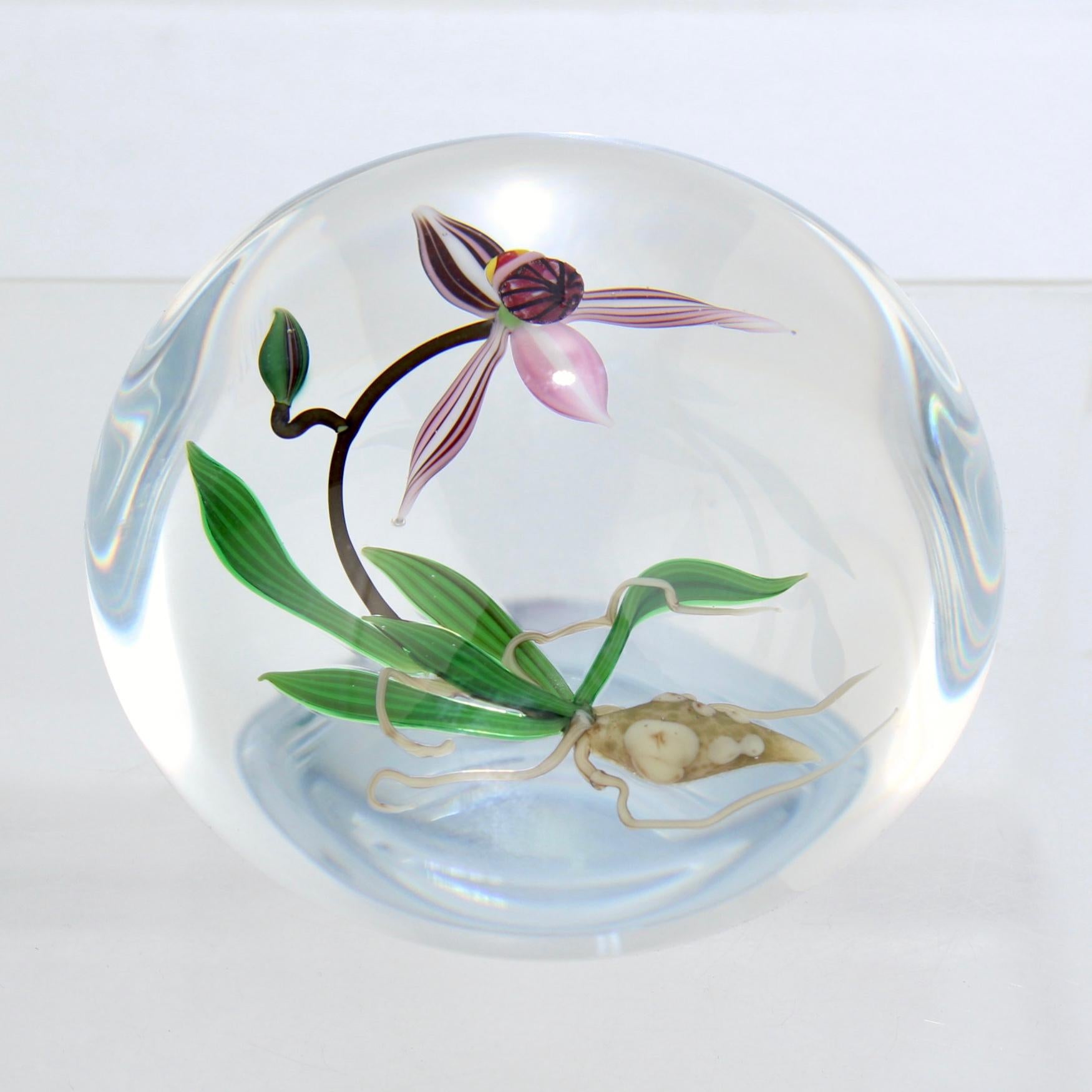 Chris Buzzini Artist-Proof Orchid Flower and Roots Art Glass Paperweight For Sale 4