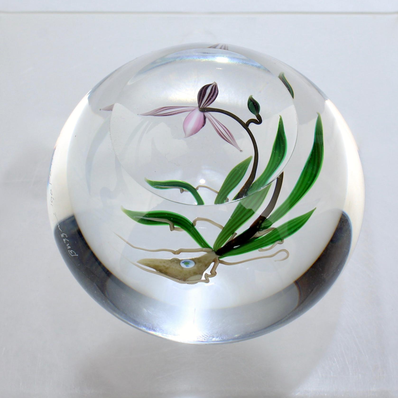 Chris Buzzini Artist-Proof Orchid Flower and Roots Art Glass Paperweight For Sale 5
