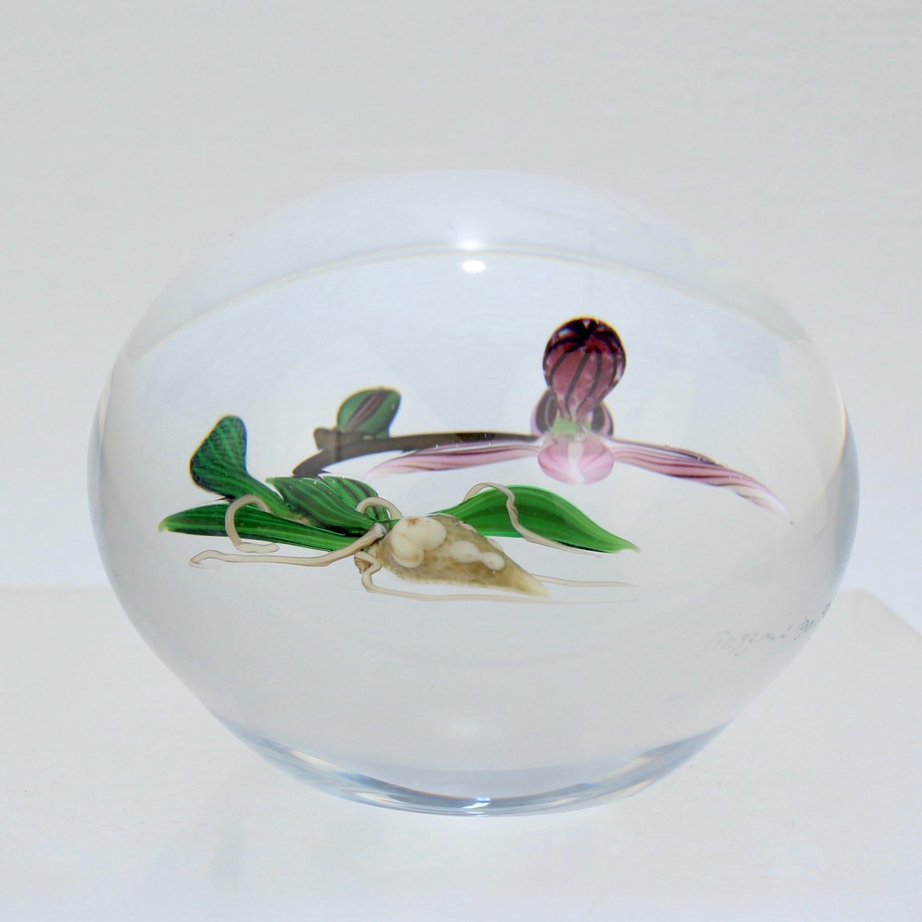 Chris Buzzini Artist-Proof Orchid Flower and Roots Art Glass Paperweight In Good Condition For Sale In Philadelphia, PA