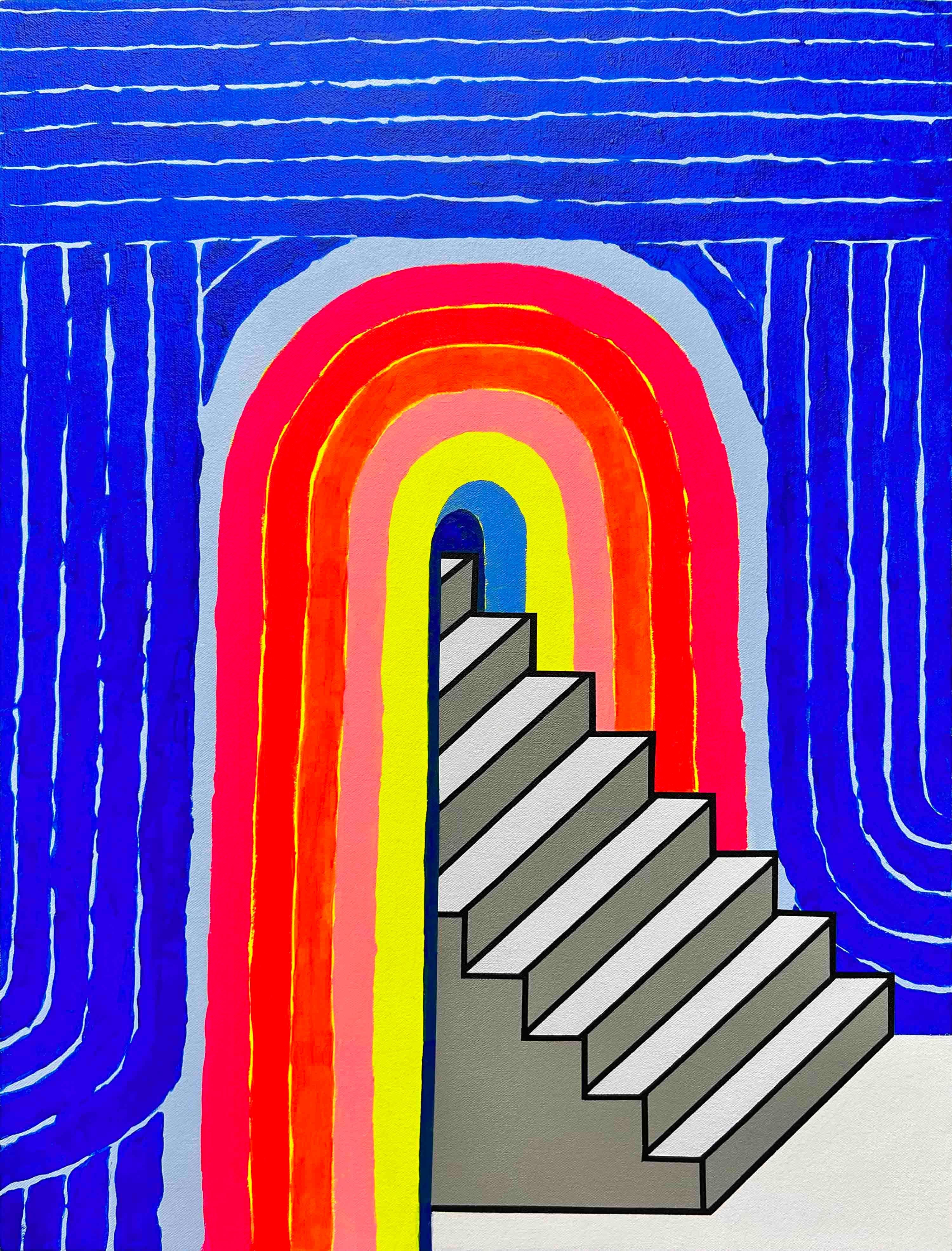 Chris Cascio Landscape Painting - "Untitled (After Kleberg)" Contemporary Abstract Rainbow Staircase Landscape