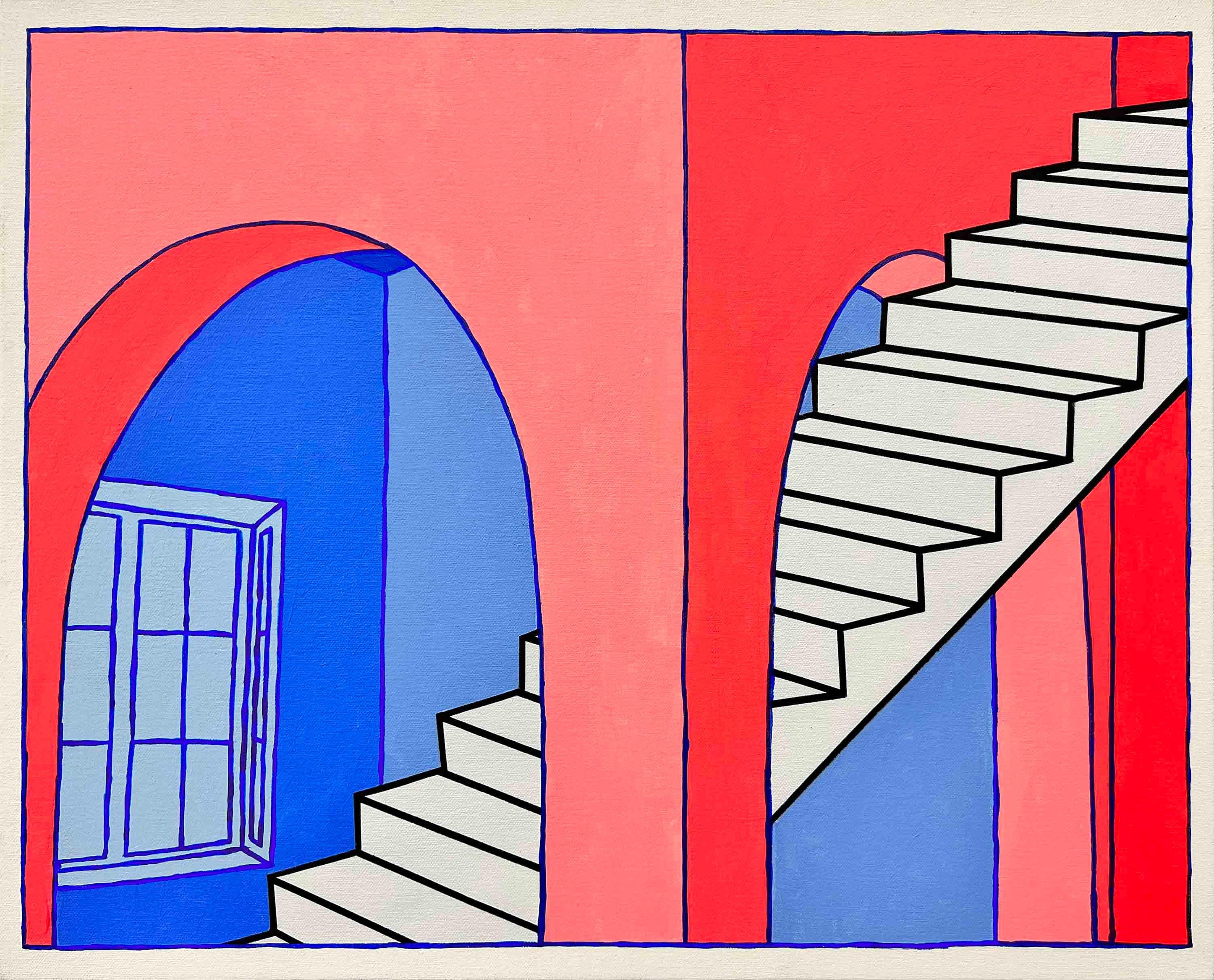 Chris Cascio Abstract Painting - "Untitled (Double Arch)" Contemporary Abstract Interior Staircase Landscape