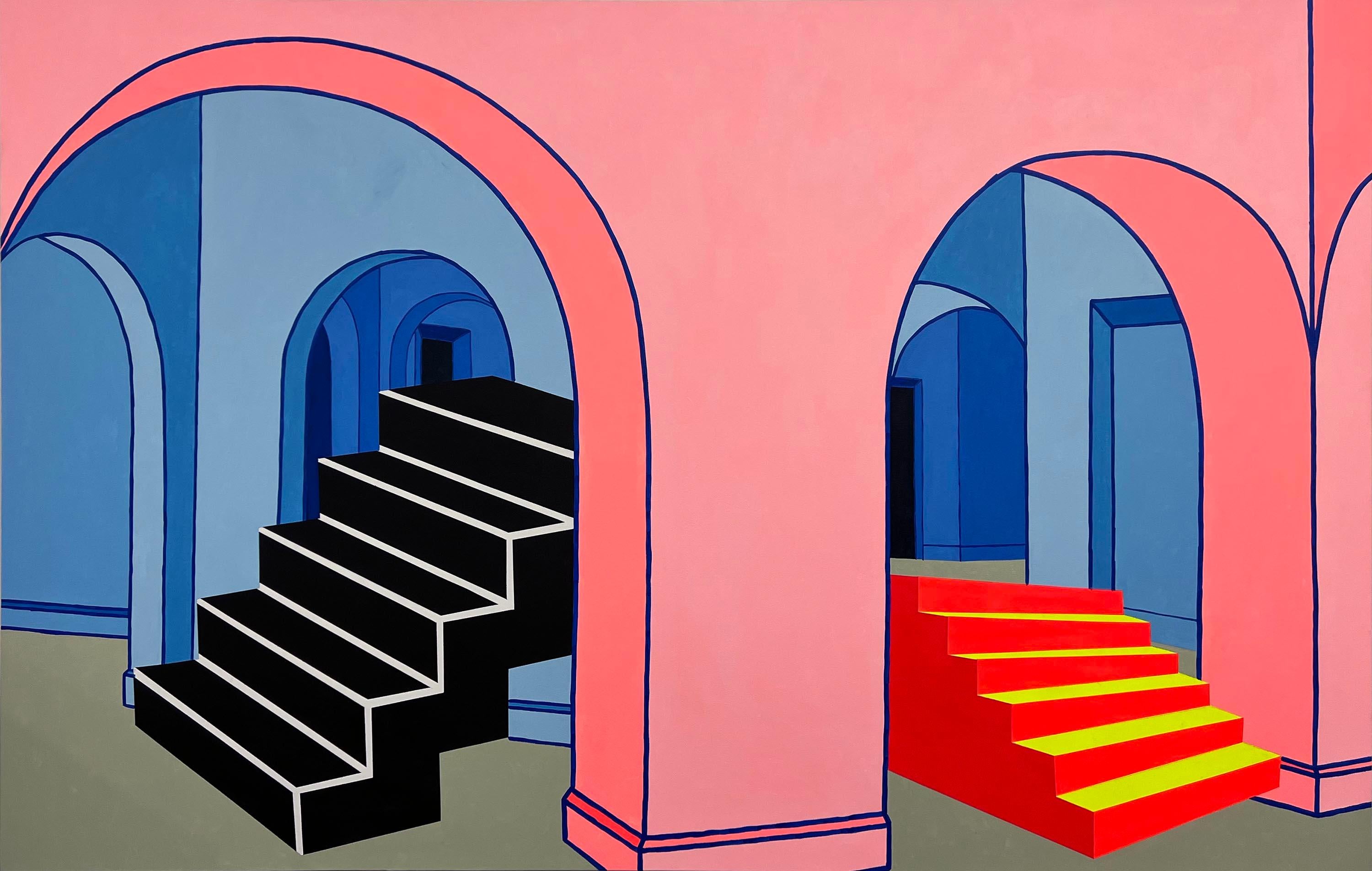 "Untitled (Double Staircase)" Contemporary Architectural Abstract Painting