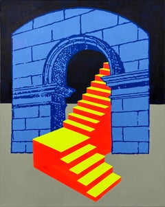Peinture abstraite architecturale contemporaine sans titre (arc bleu autoportant)