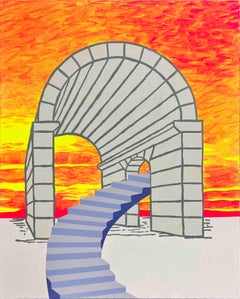 „“ Ohne Titel (Sonnenuntergang)“ Zeitgenössische moderne abstrakte architektonische Malerei