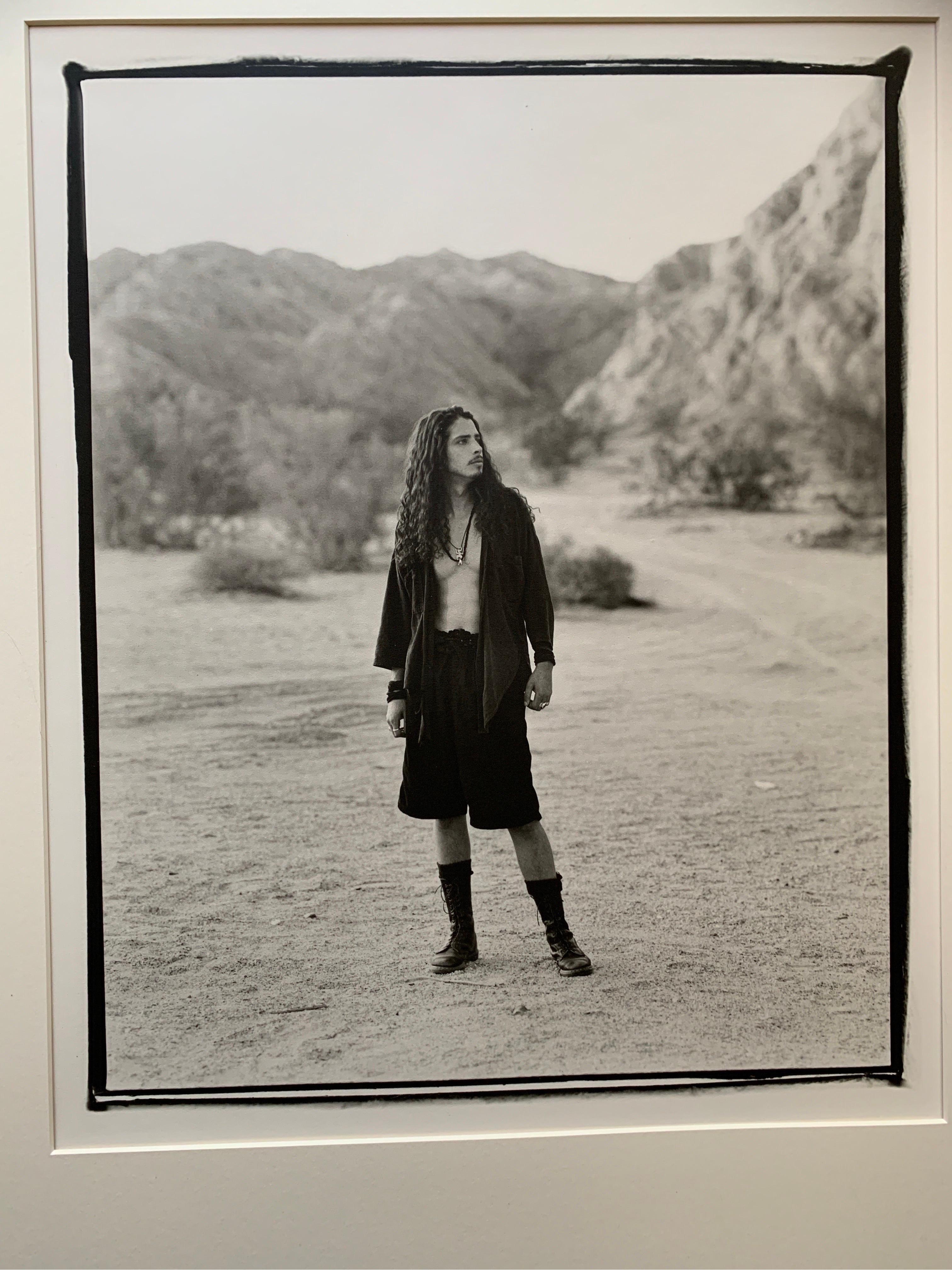 American Chris Cornell “Portrait in Desert” Original Silver B&W Photograph by C. Cuffaro For Sale