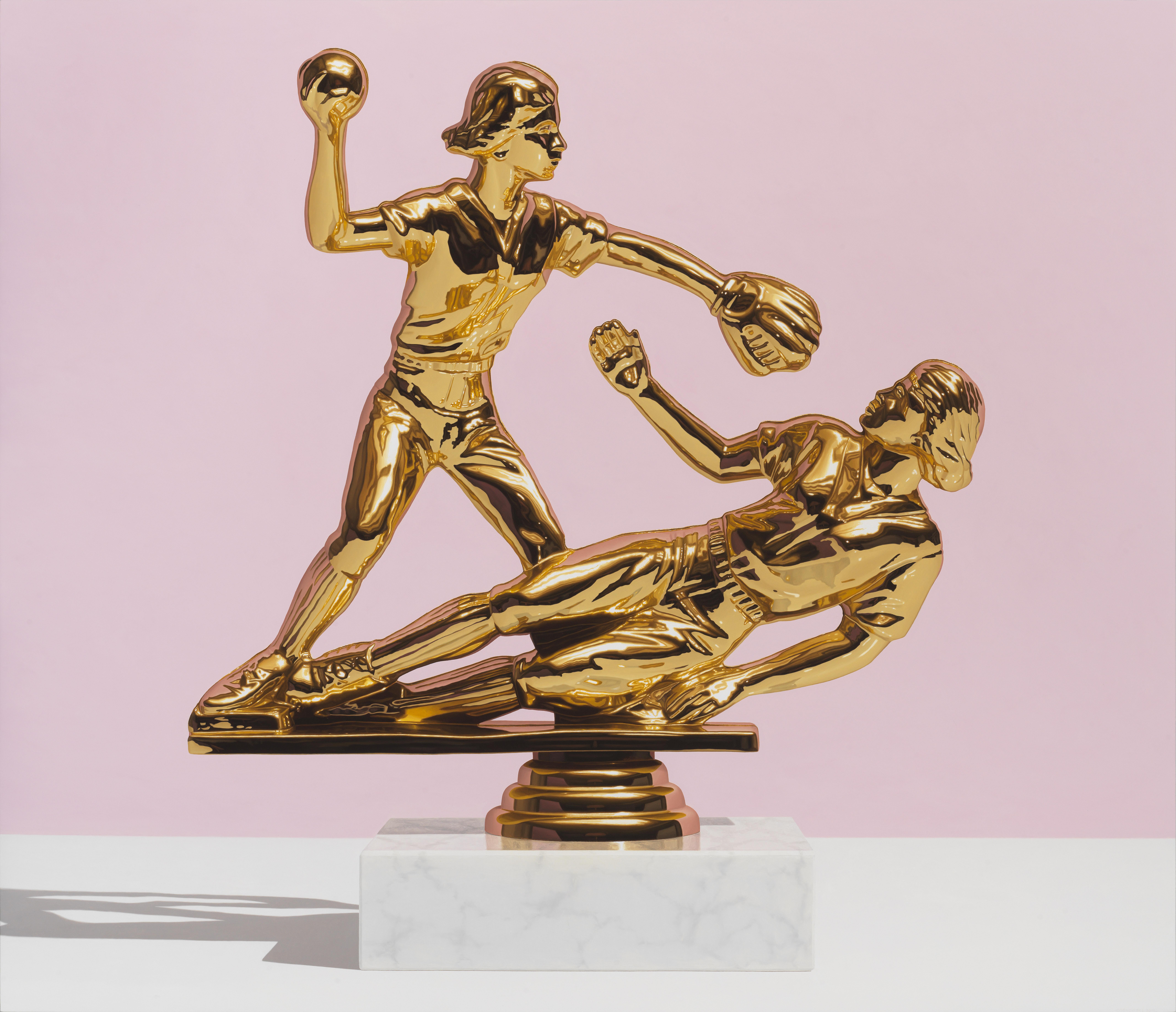 Chris Cosnowski Still-Life Painting - "Annunciation" pop art painting of softball trophy in pink