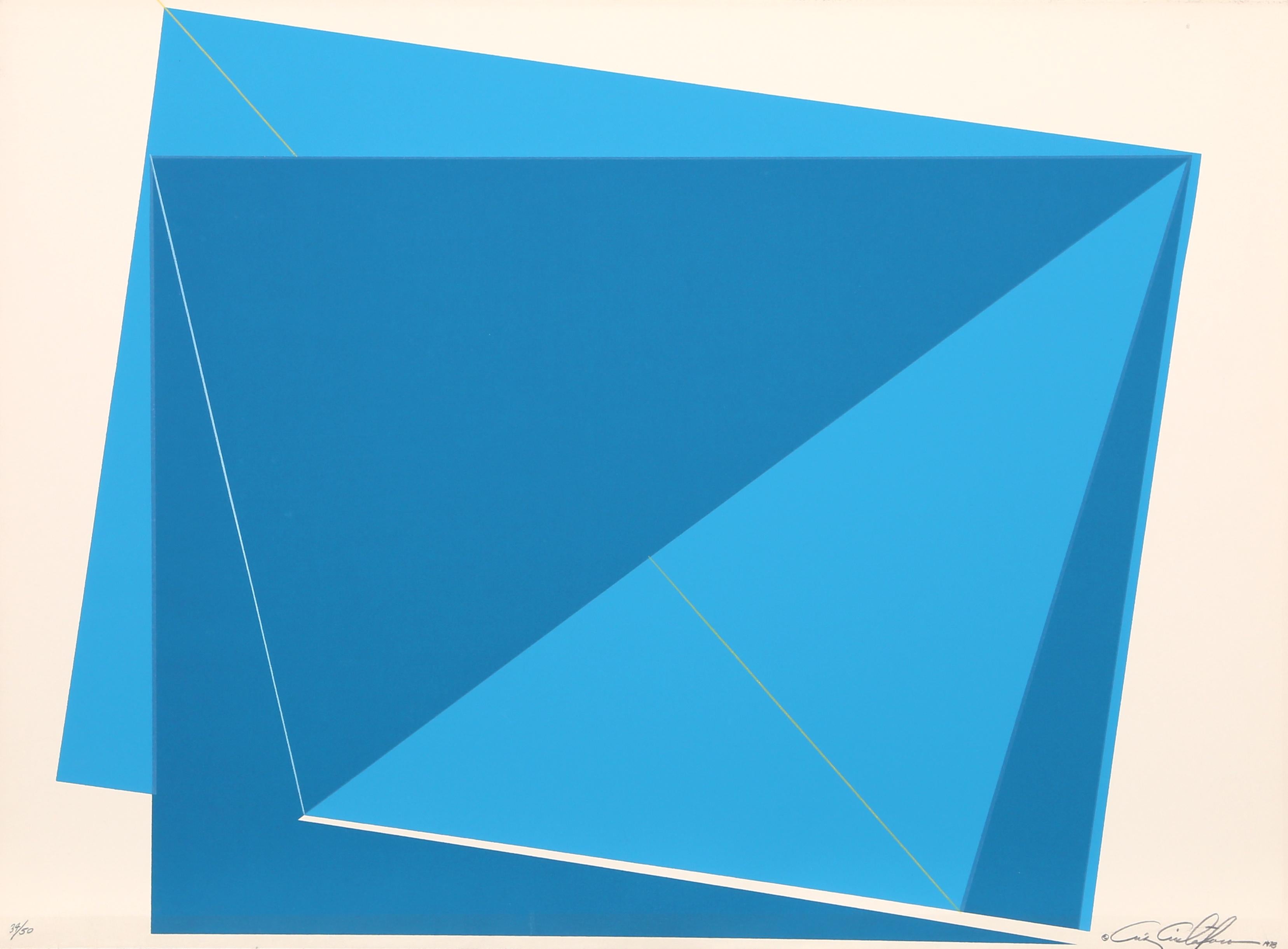 Chris Cristofaro Abstract Print - Blue Rectangles, Abstract Geometric Screenprint by Cris Cristofaro 1978