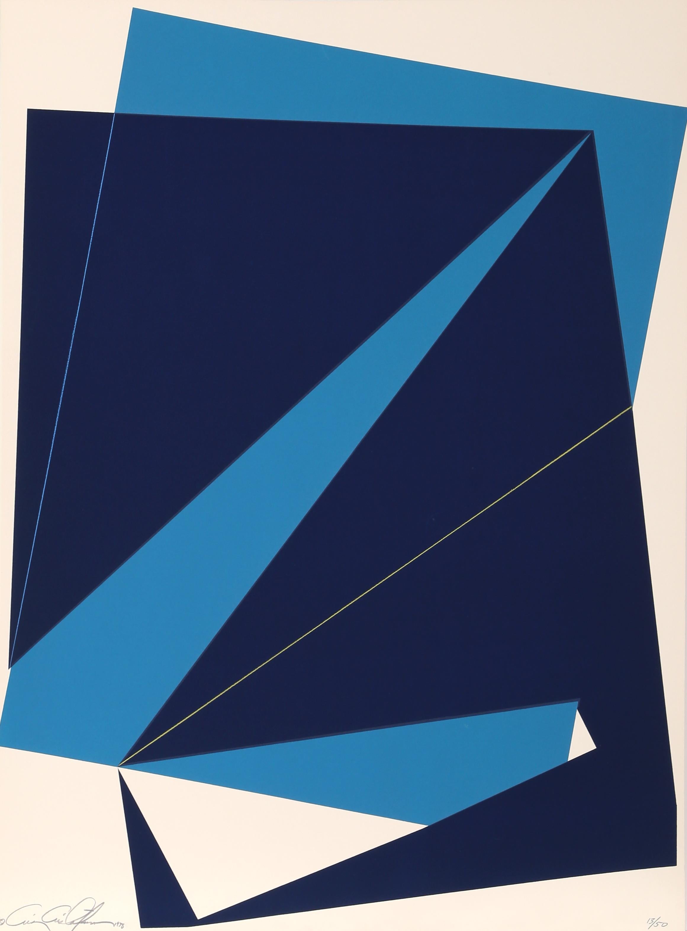 Chris Cristofaro Abstract Print - Blue Rectangles, Silkscreen by Cris Cristofaro 1978
