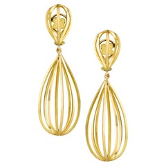 Chris Davies 18k Gold, "Vaulted"  Pear Shape Drop Dangle Earrings