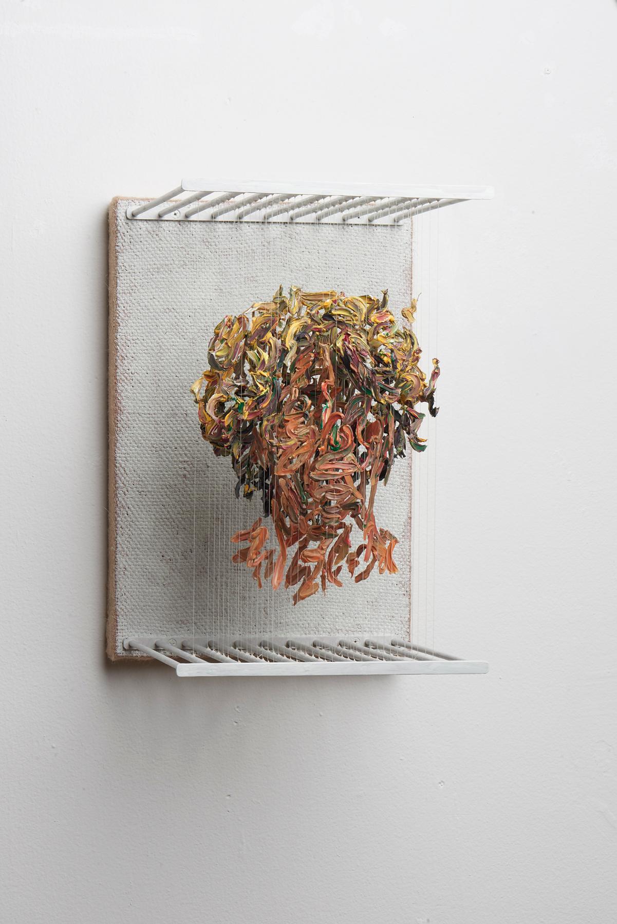 SOH - figurative portrait sculpture in 3D with suspended dried paint strokes - Painting by Chris Dorosz