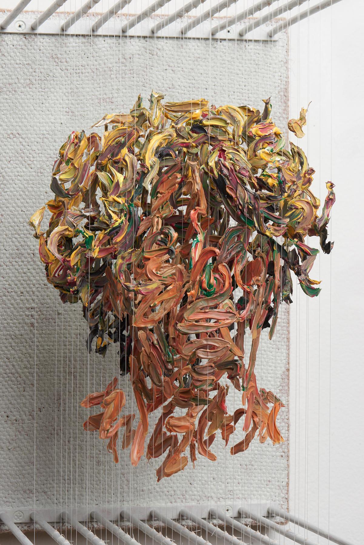 Chris Dorosz Figurative Painting - SOH - figurative portrait sculpture in 3D with suspended dried paint strokes