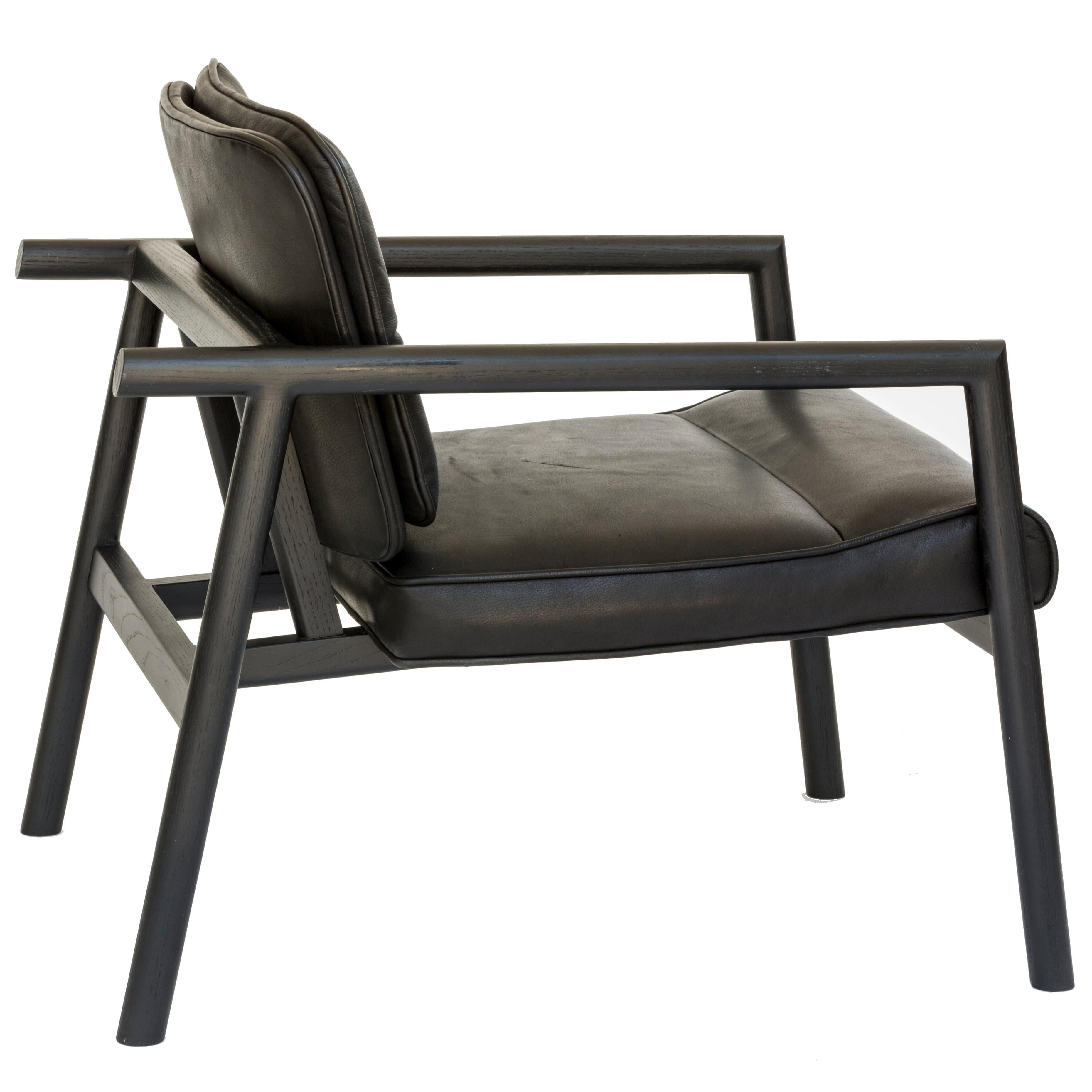 Chris Earl Ebonized Oak, Black Leather Moresby Armchair For Sale