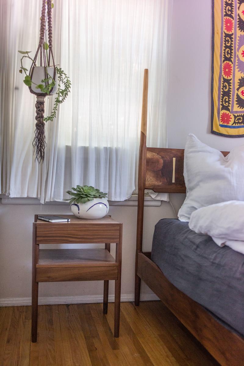 Bleached EARL Mid-Century Modern Walnut Bedside Table For Sale