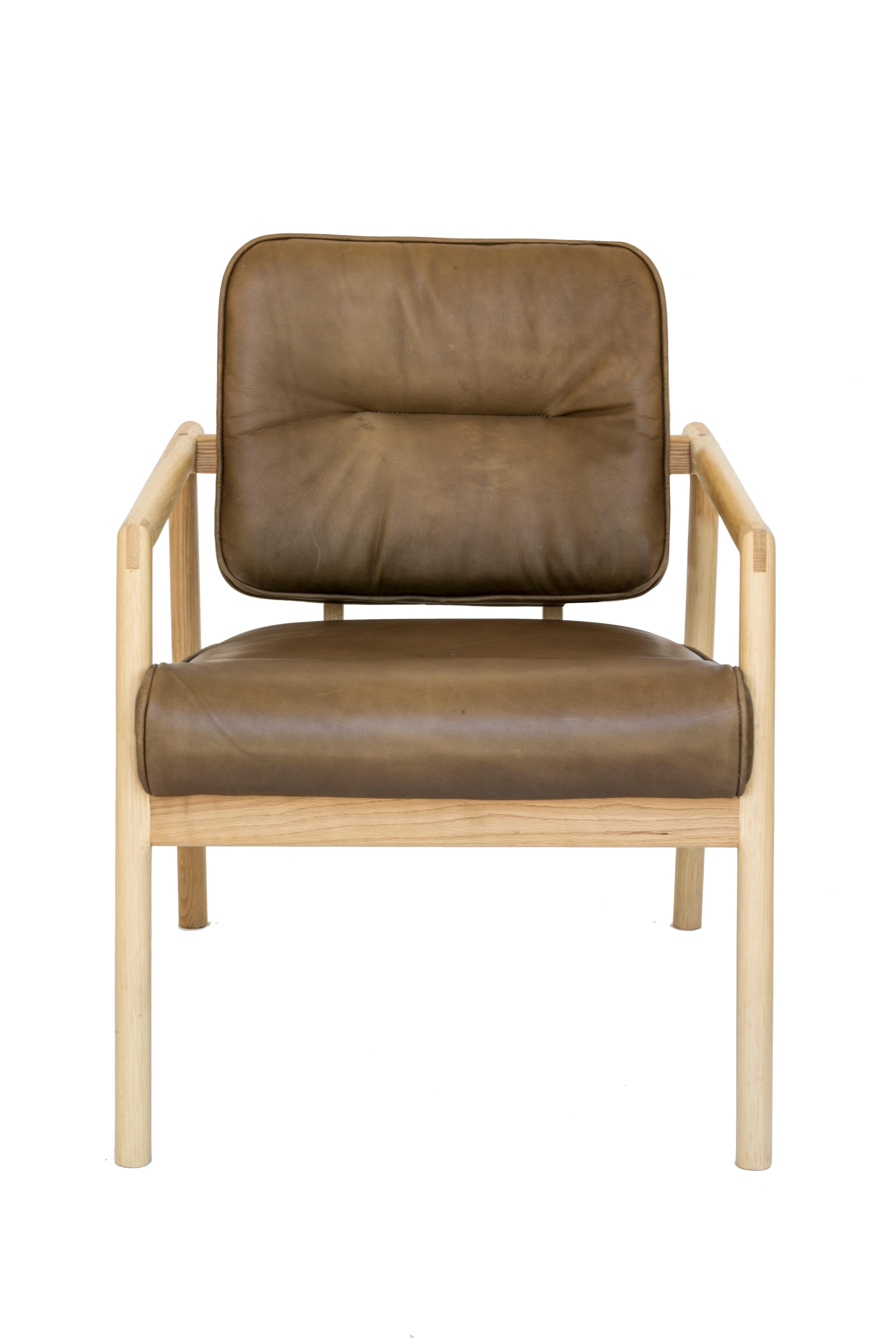 American Chris Earl Natural Oak, Olive Leather Moresby Armchair For Sale