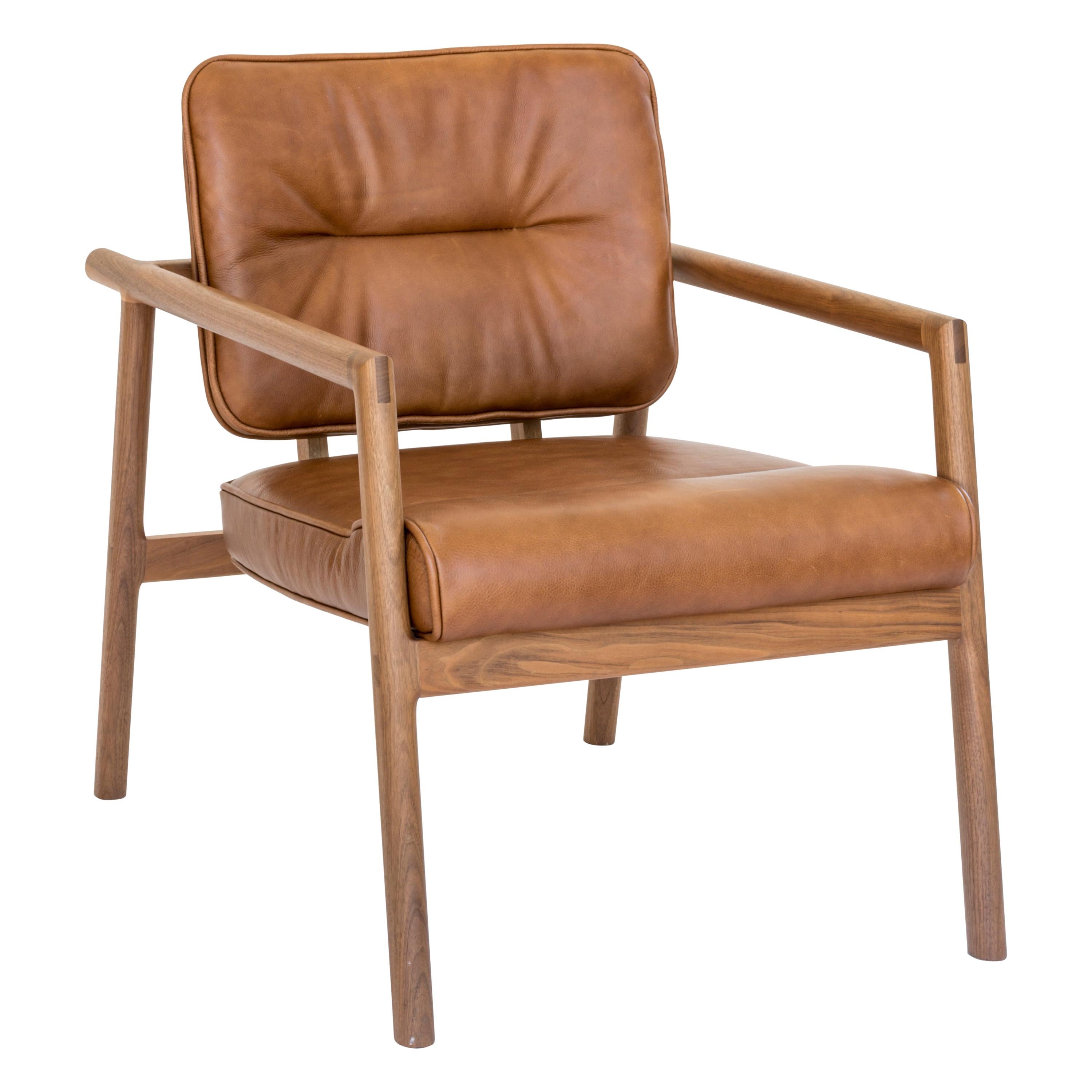 Chris Earl Walnut, Camel Leather Moresby Armchair For Sale