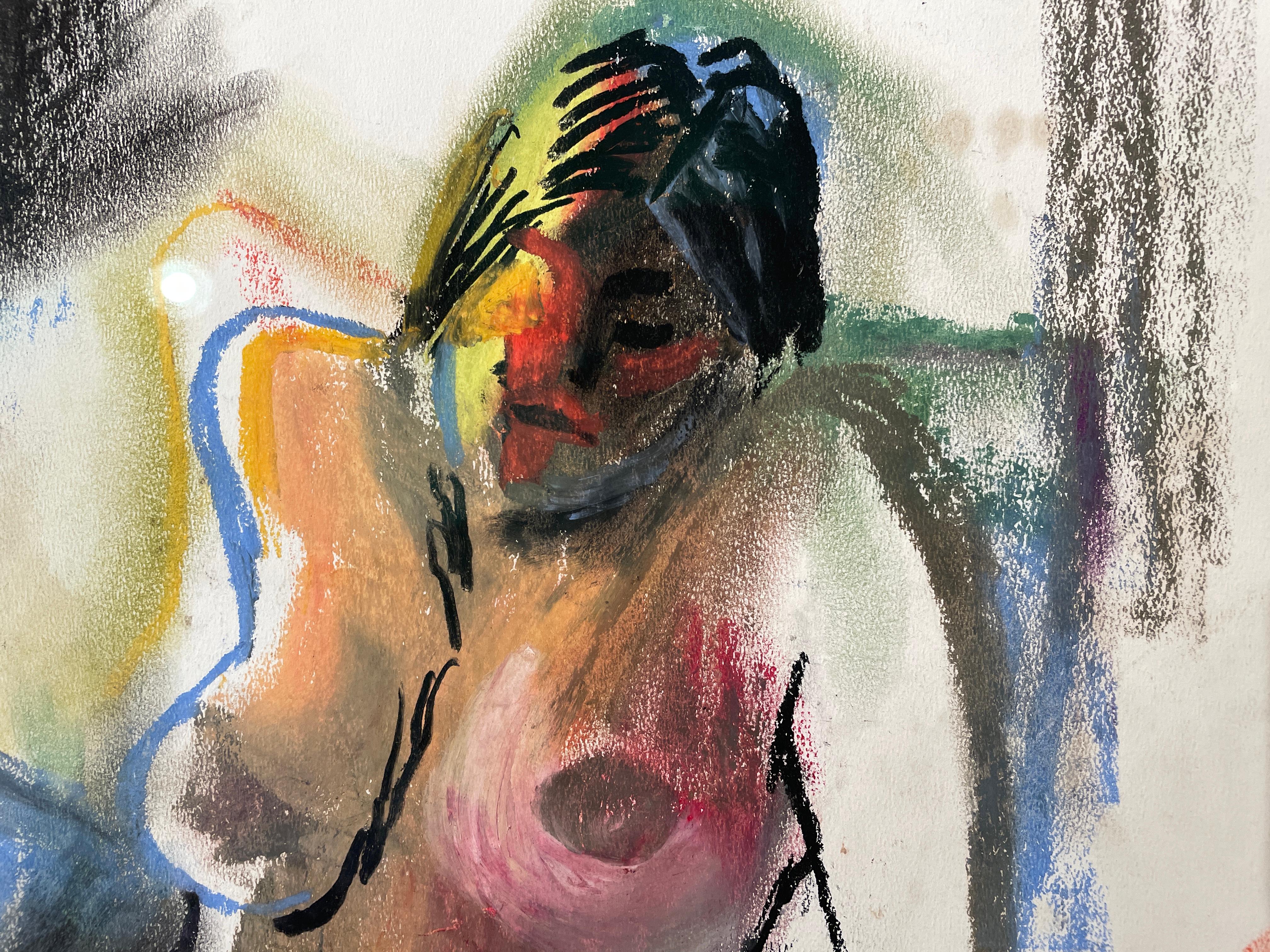 'Pastel Repose' -  Reclining  Young Nude
Woman - 1970's Oil Pastel on Paper  For Sale 1