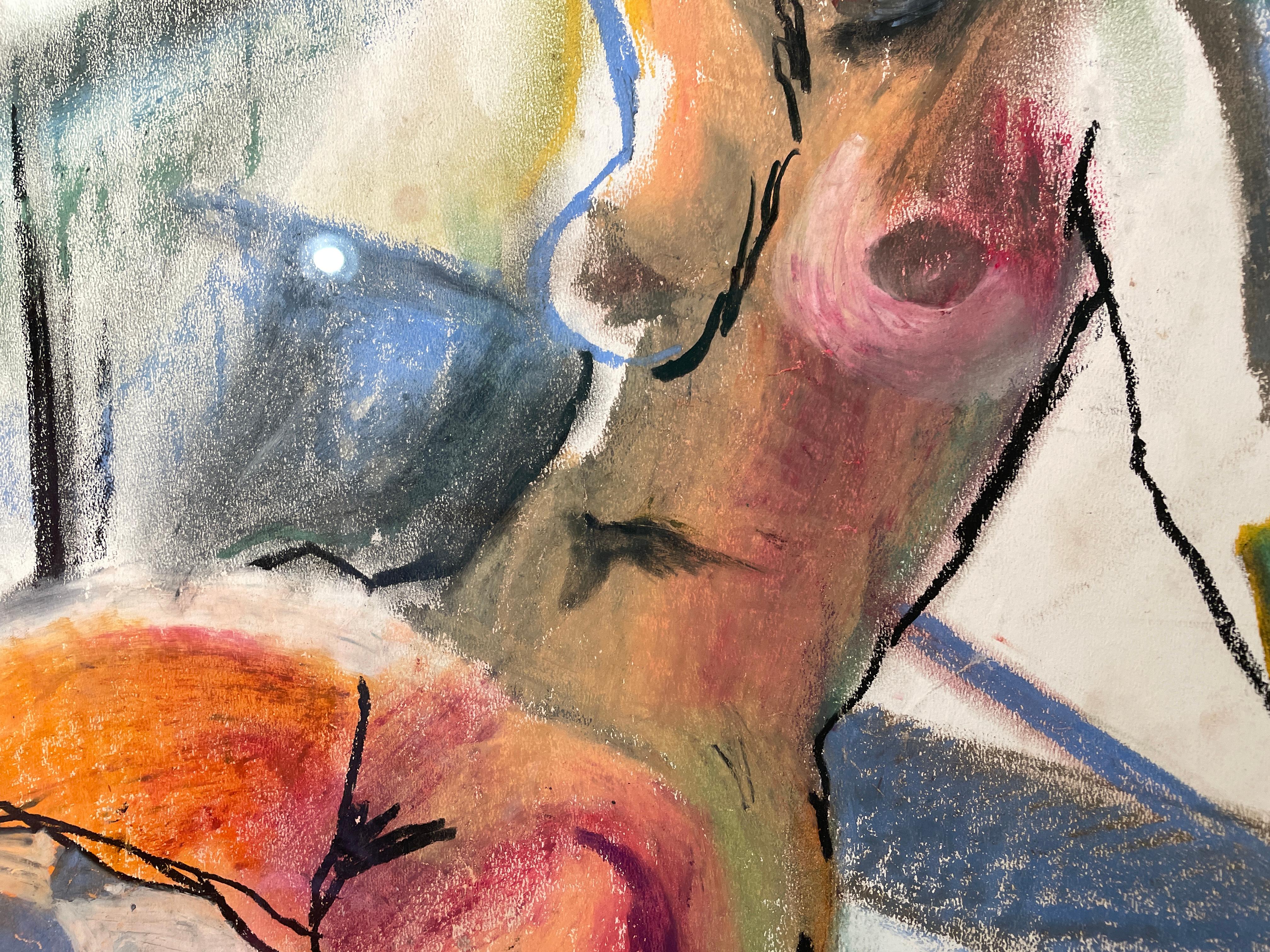 'Pastel Repose' -  Reclining  Young Nude
Woman - 1970's Oil Pastel on Paper  For Sale 2