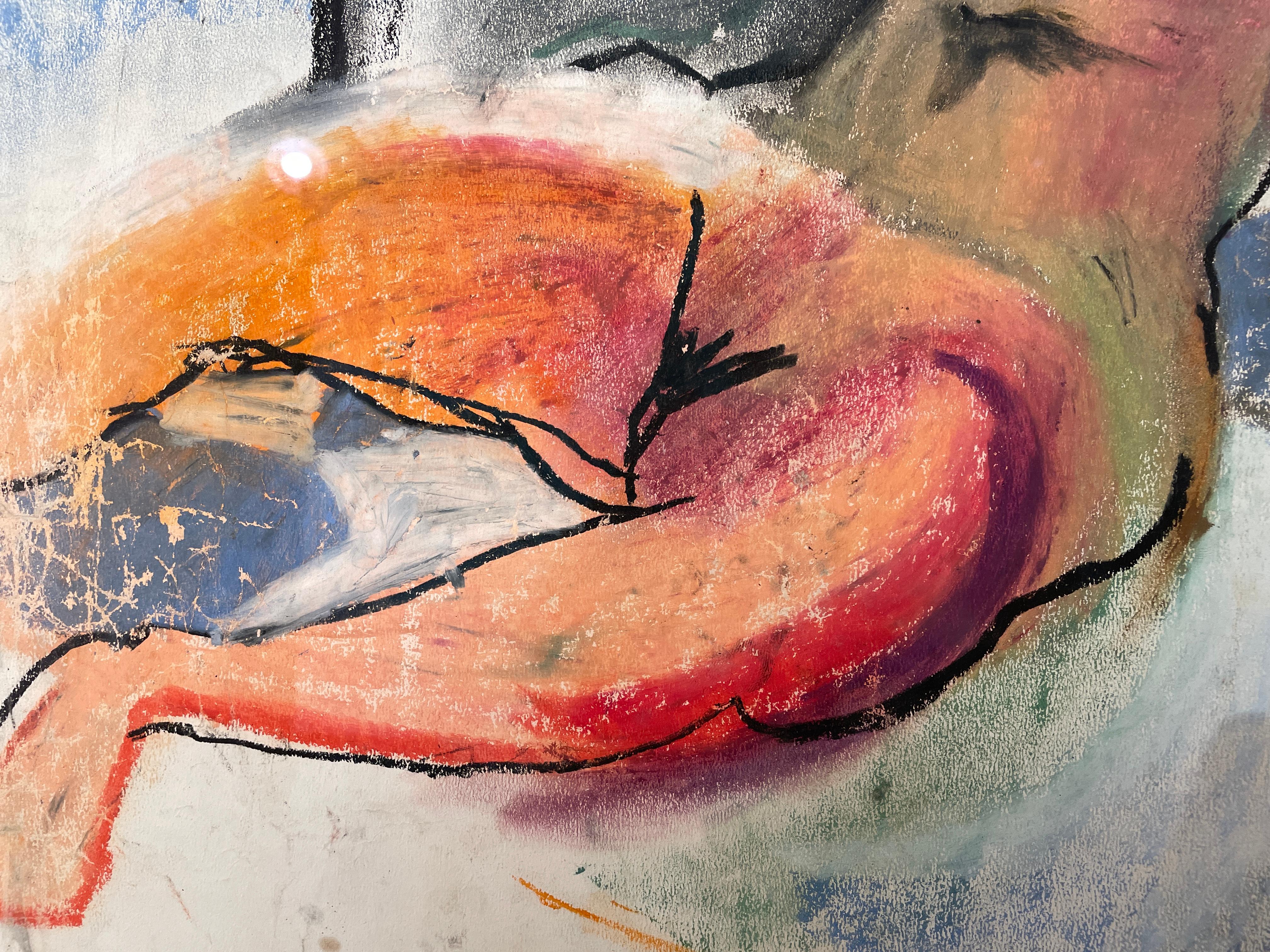 'Pastel Repose' -  Reclining  Young Nude
Woman - 1970's Oil Pastel on Paper  For Sale 3