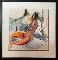 « Pastel Repose »  Inclinable  Jeunes nus
Femme - Pastel d'huile sur papier des années 1970 