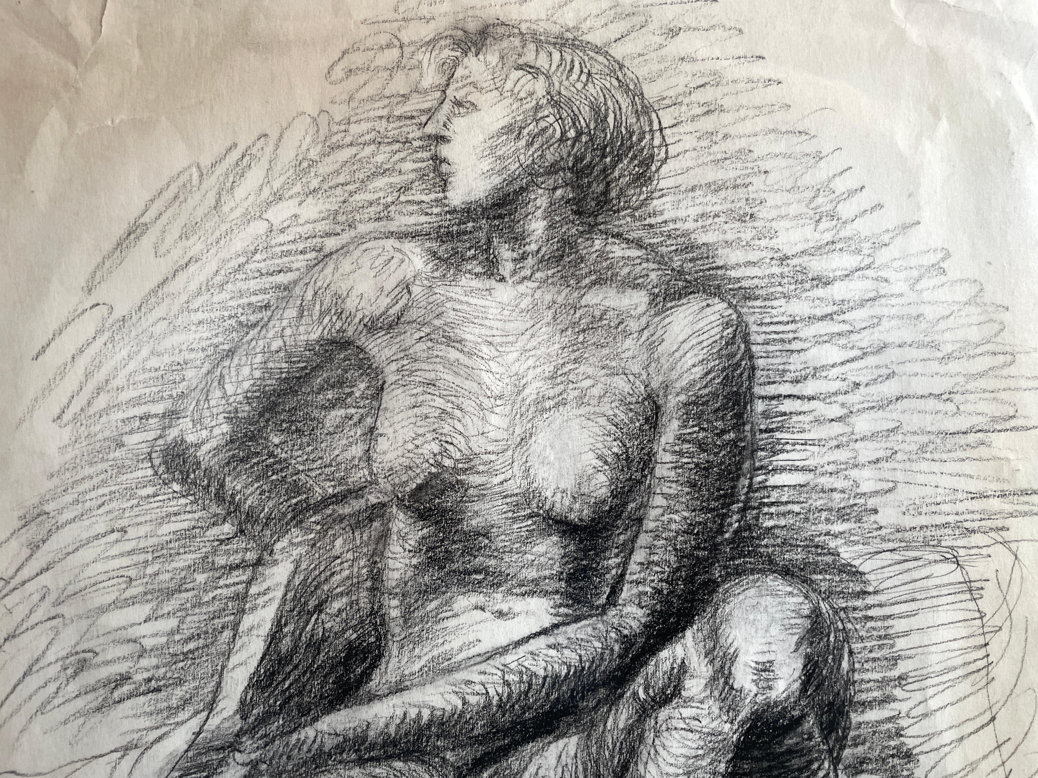 Pondering' de Chris Ferrigno - Desnudo femenino figurativo - Lápiz sobre papel en venta 3