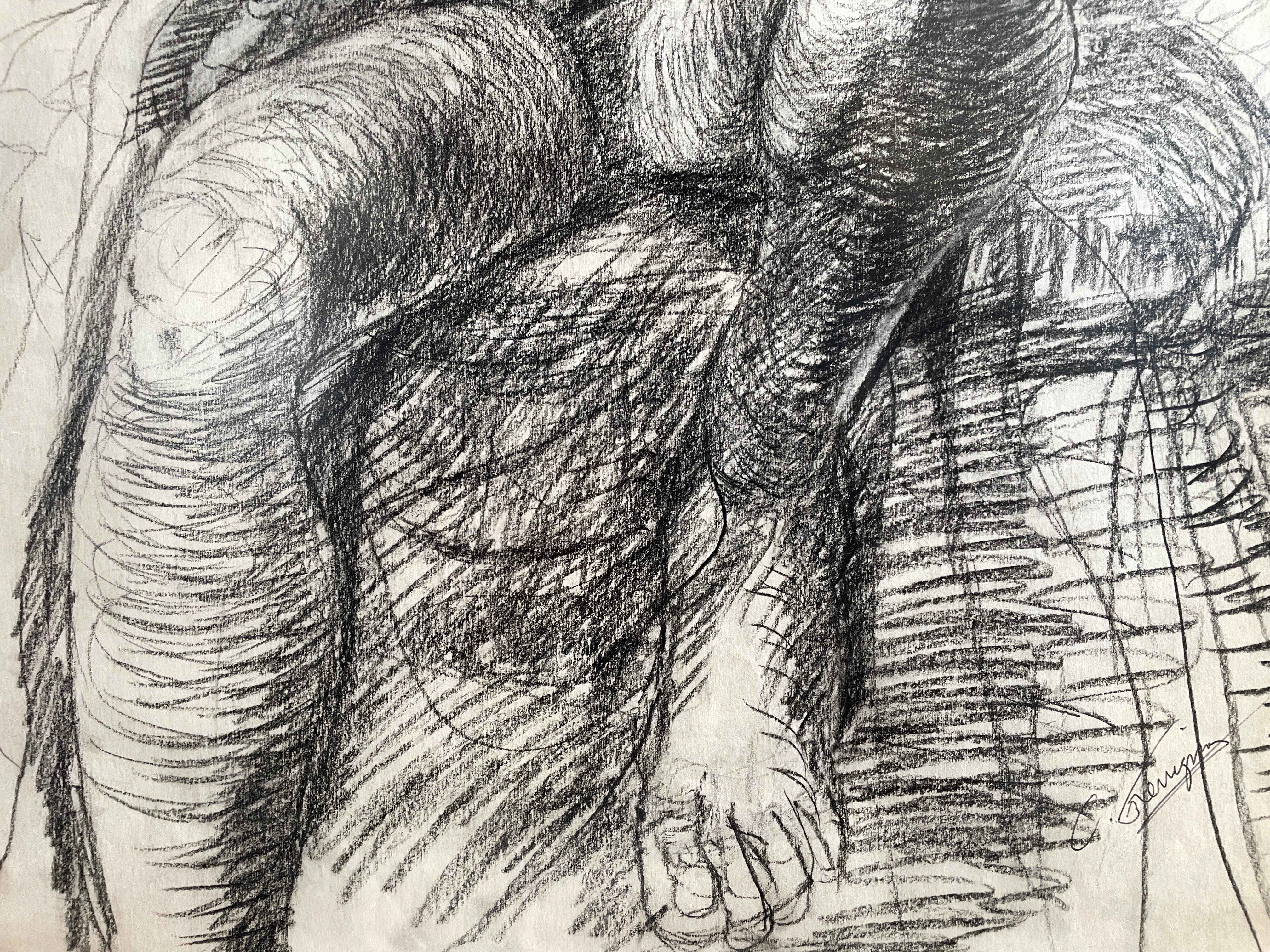 Pondering' de Chris Ferrigno - Desnudo femenino figurativo - Lápiz sobre papel en venta 4