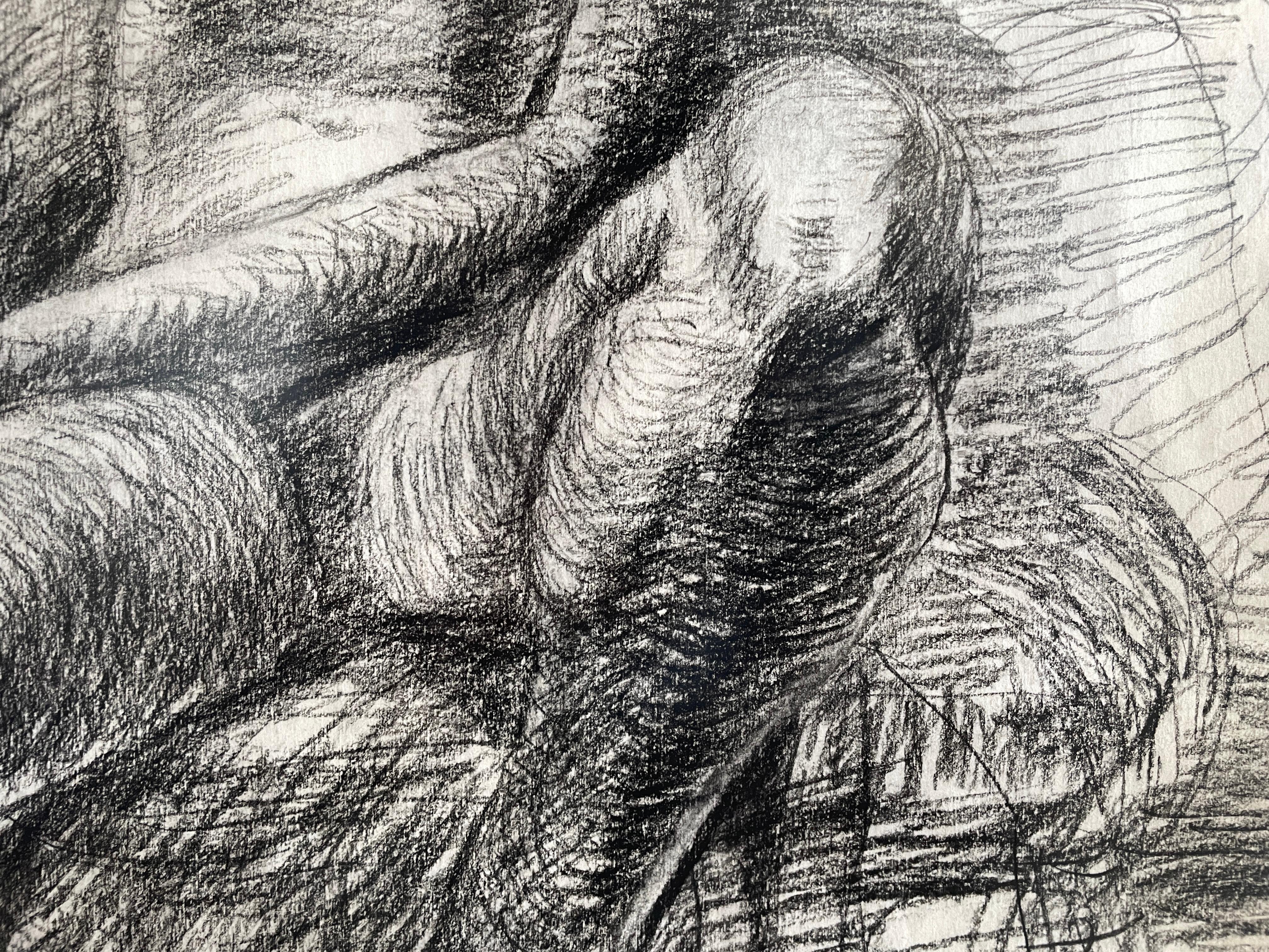 Pondering' de Chris Ferrigno - Desnudo femenino figurativo - Lápiz sobre papel en venta 5