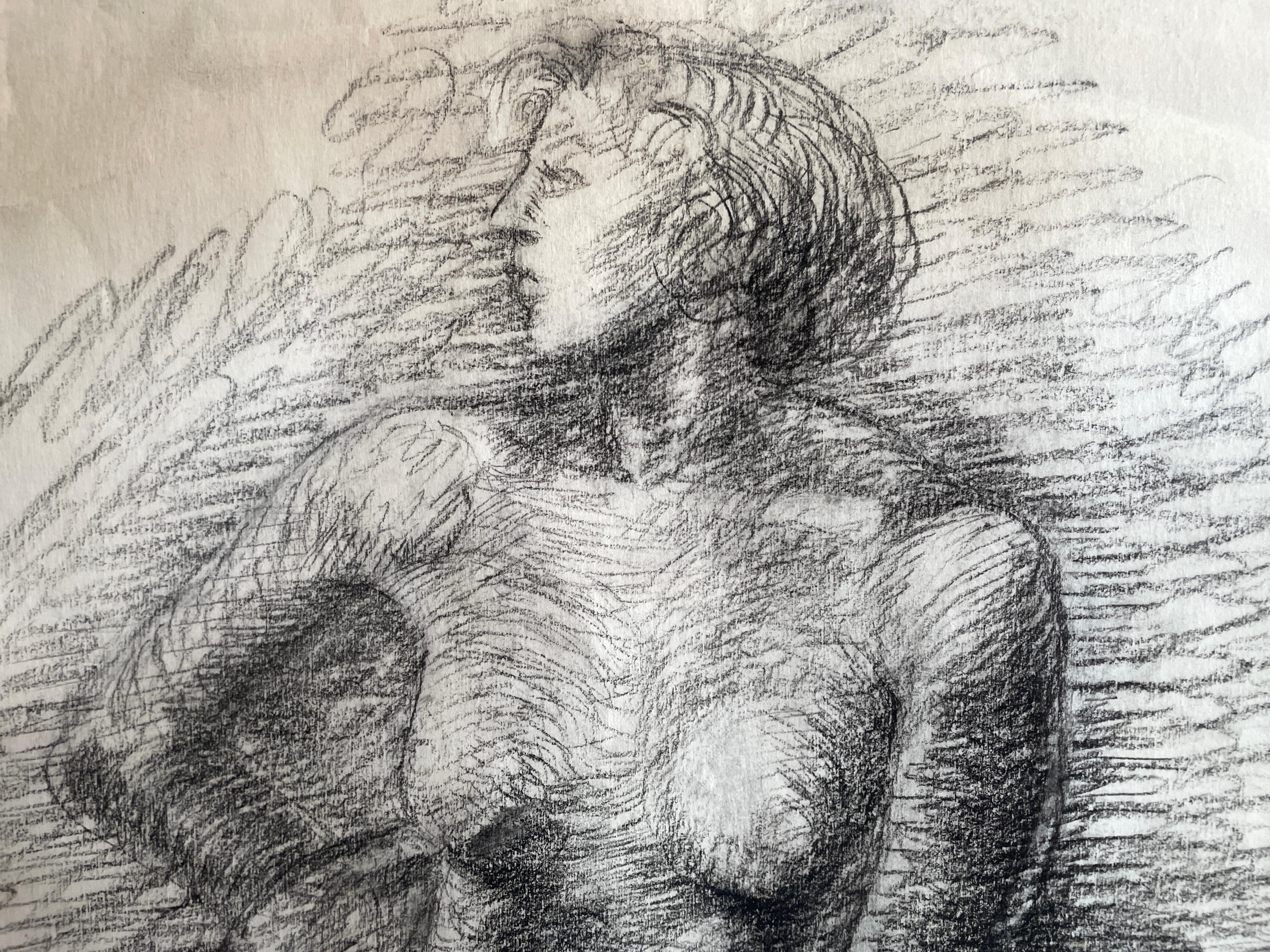 Pondering' de Chris Ferrigno - Desnudo femenino figurativo - Lápiz sobre papel en venta 7