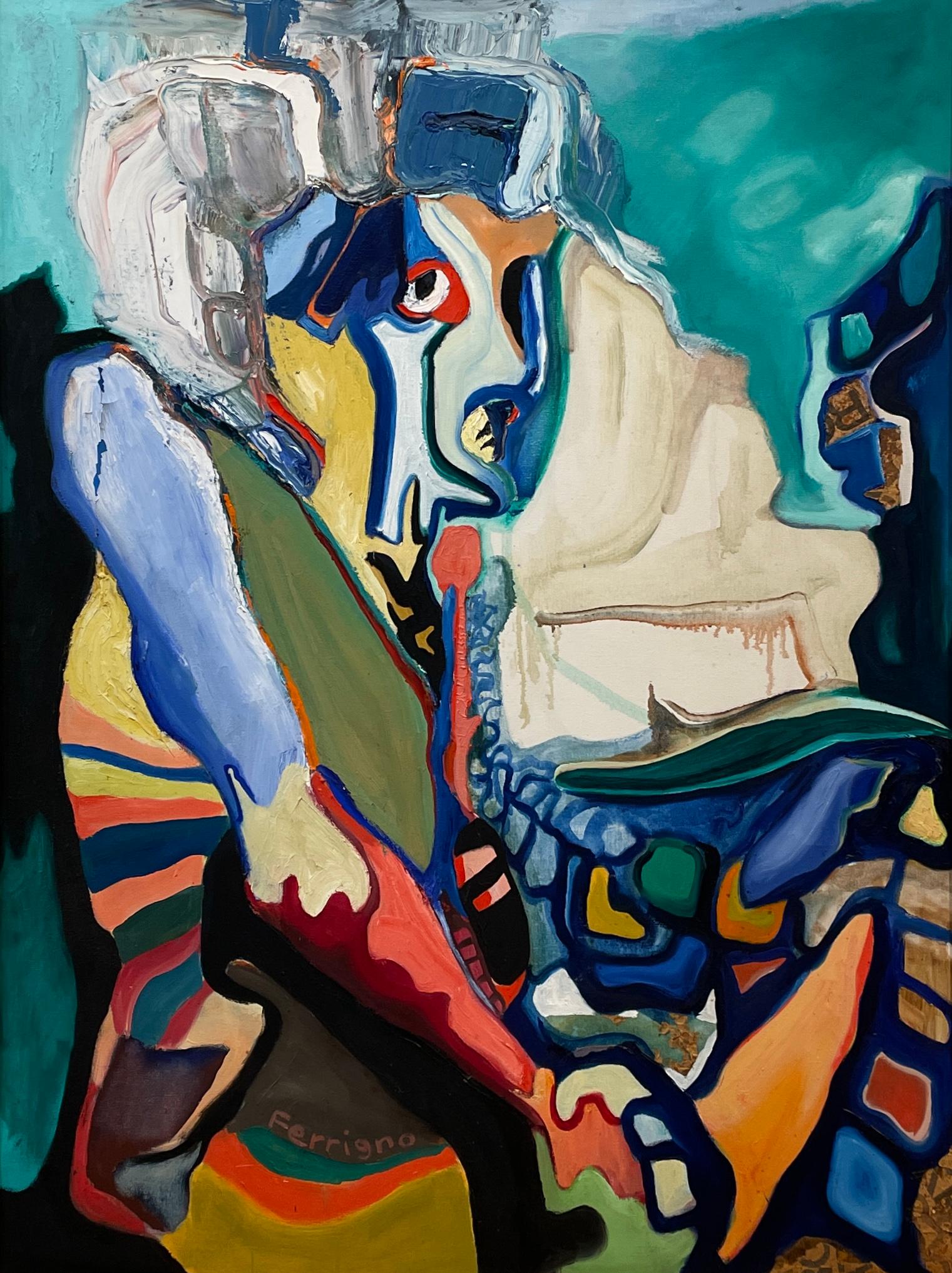 „Der Künstler“ – lebhafter abstrakter Expressionismus im Kubismus der 1970er Jahre – Chris Ferrigno im Angebot 3