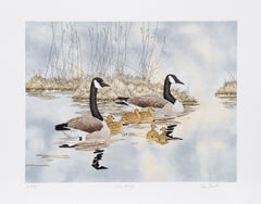 Vintage Canada Geese Family, American Realist Lithograph by Chris Forrest