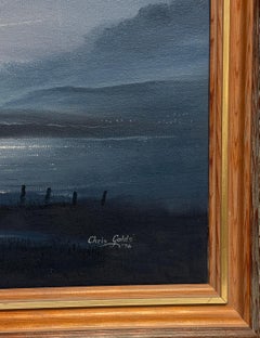 Large British Marine Oil Painting Schooner Ship under Moonlight at Sea, signed