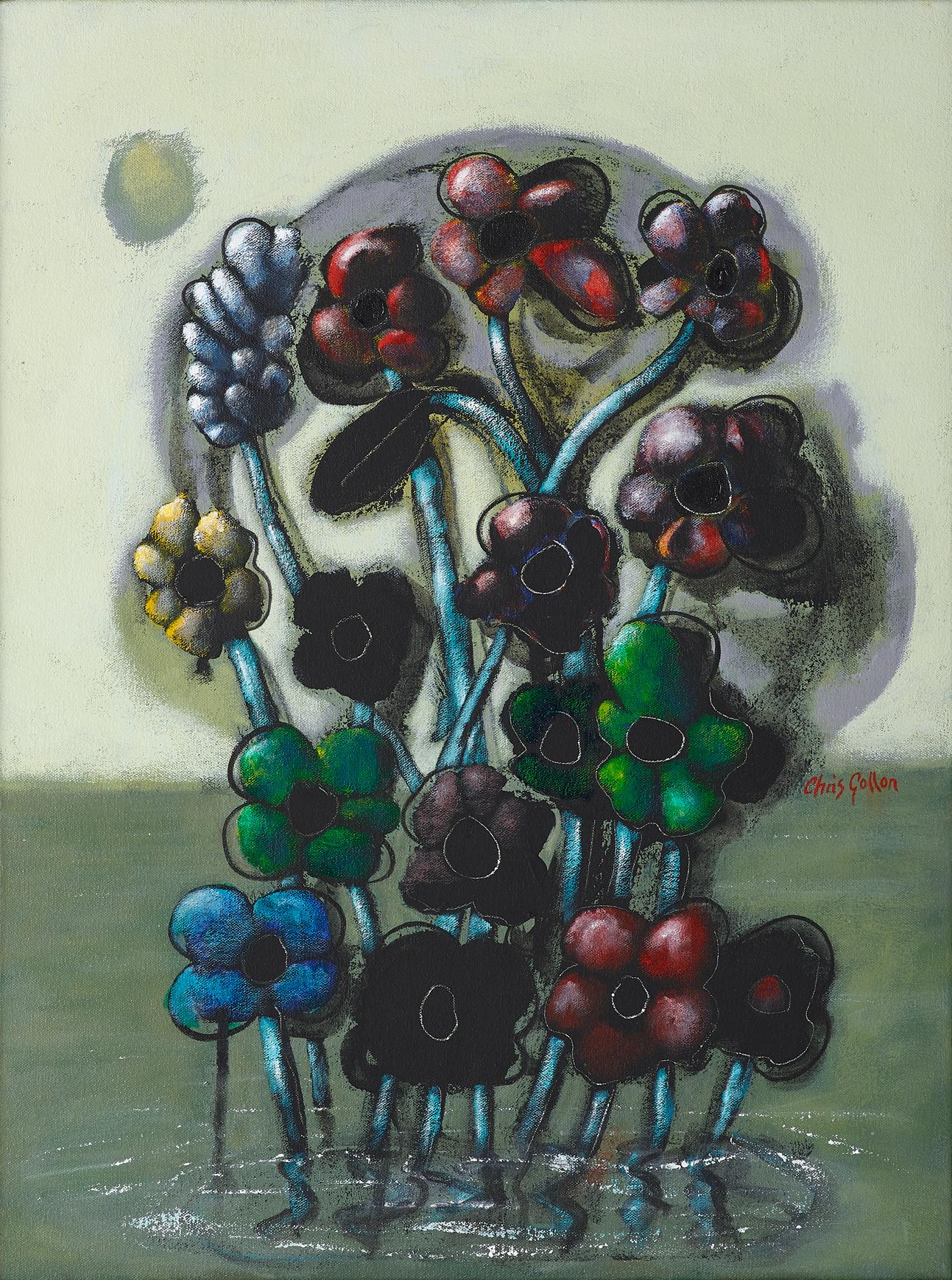 Naturaleza muerta con flores sin hogar - Painting de Chris Gollon 